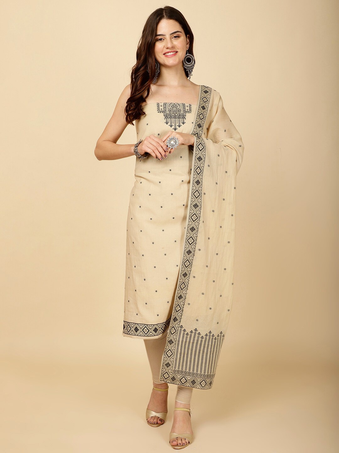 

Meena Bazaar Embroidered Unstitched Dress Material, Cream