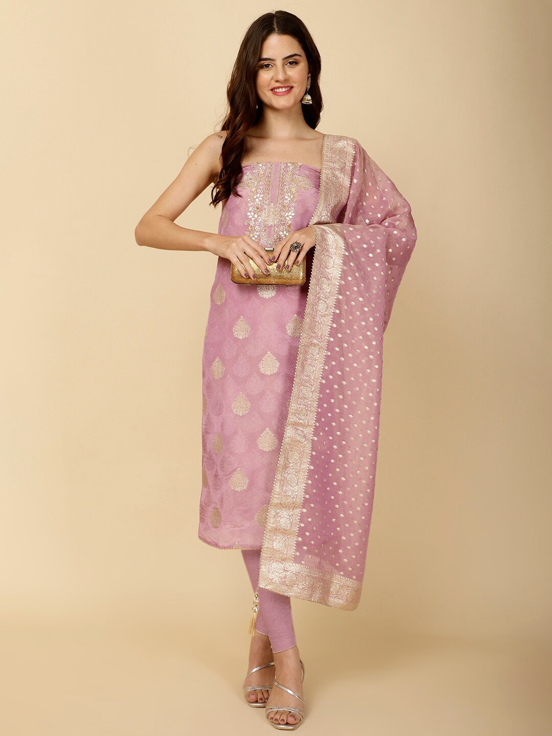 

Meena Bazaar Unstitched Dress Material, Pink