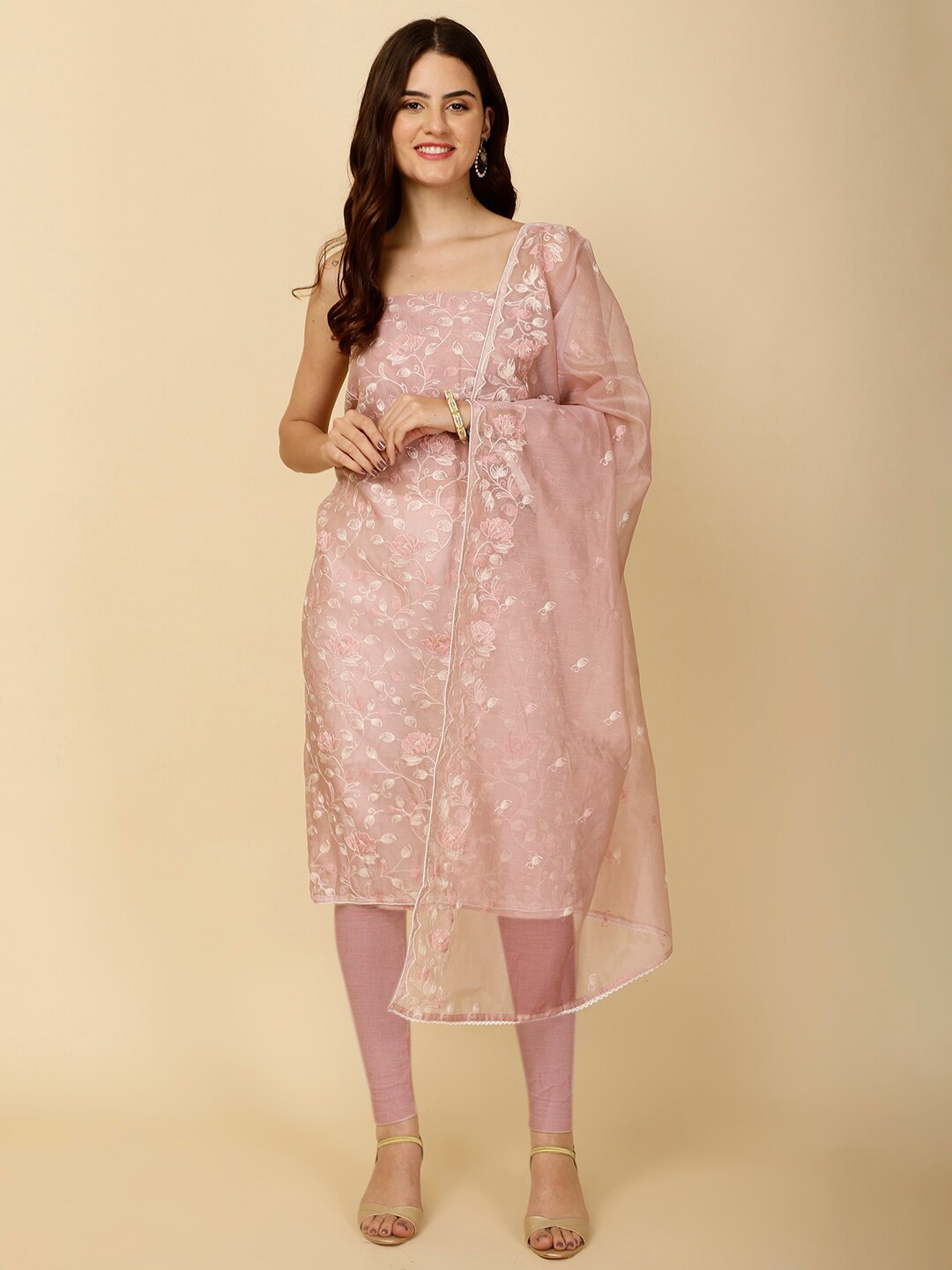 

Meena Bazaar Embroidered Unstitched Dress Material, Peach