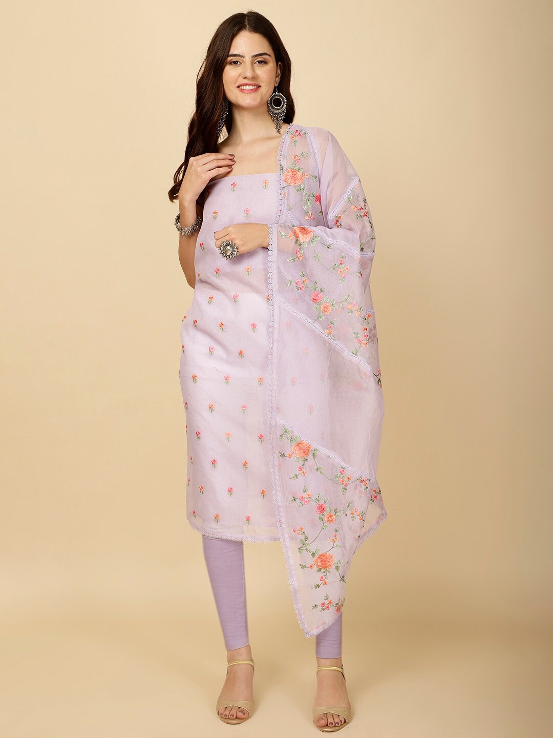 

Meena Bazaar Floral Embroidered Unstitched Dress Material, Purple