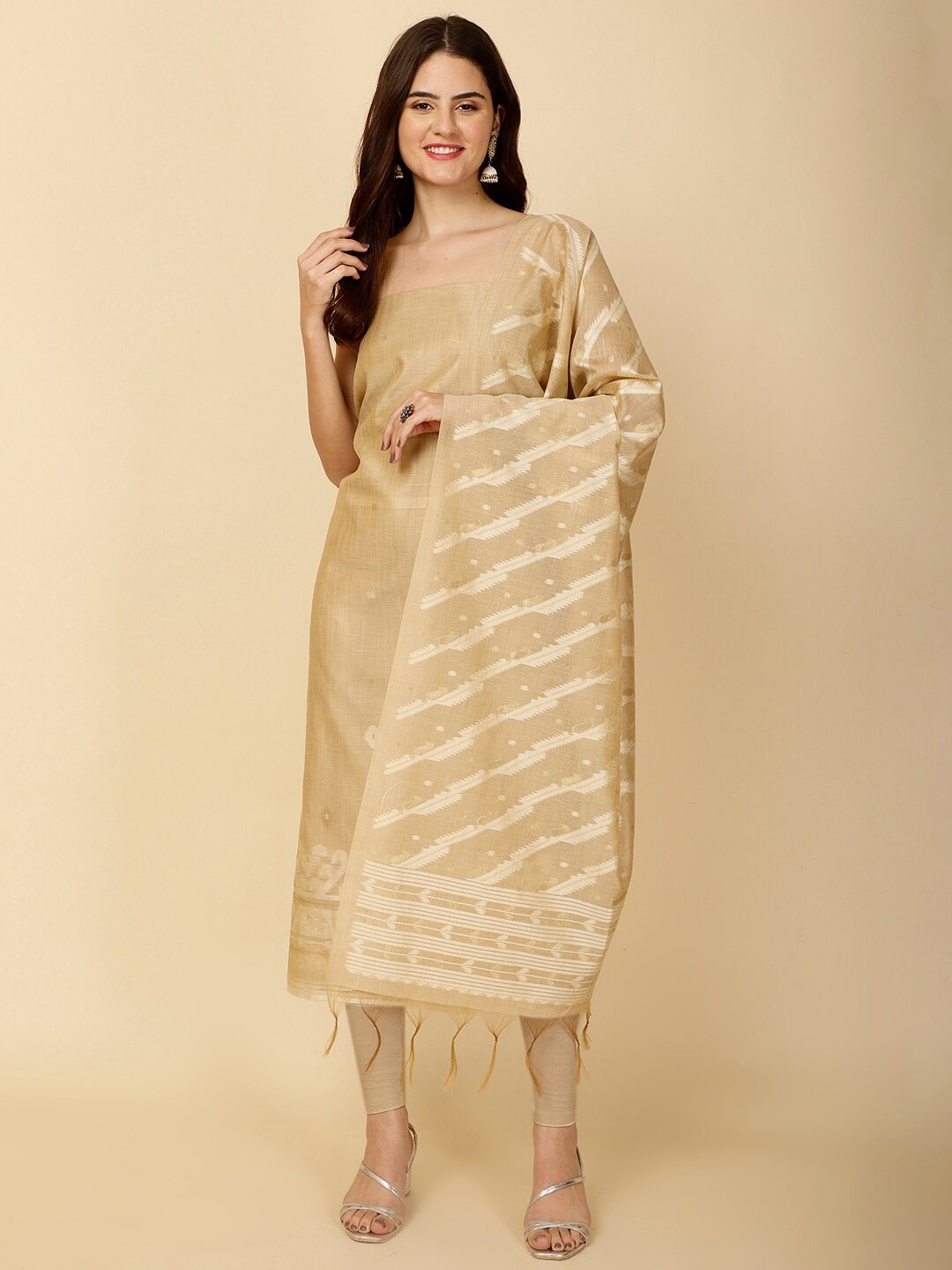 

Meena Bazaar Art Silk Unstitched Dress Material, Beige