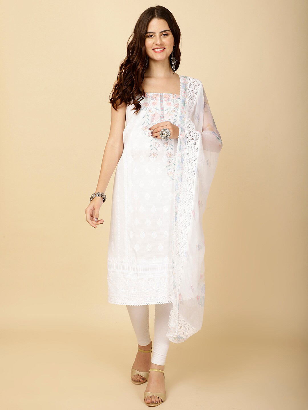 

Meena Bazaar Printed Unstitched Dress Material, White
