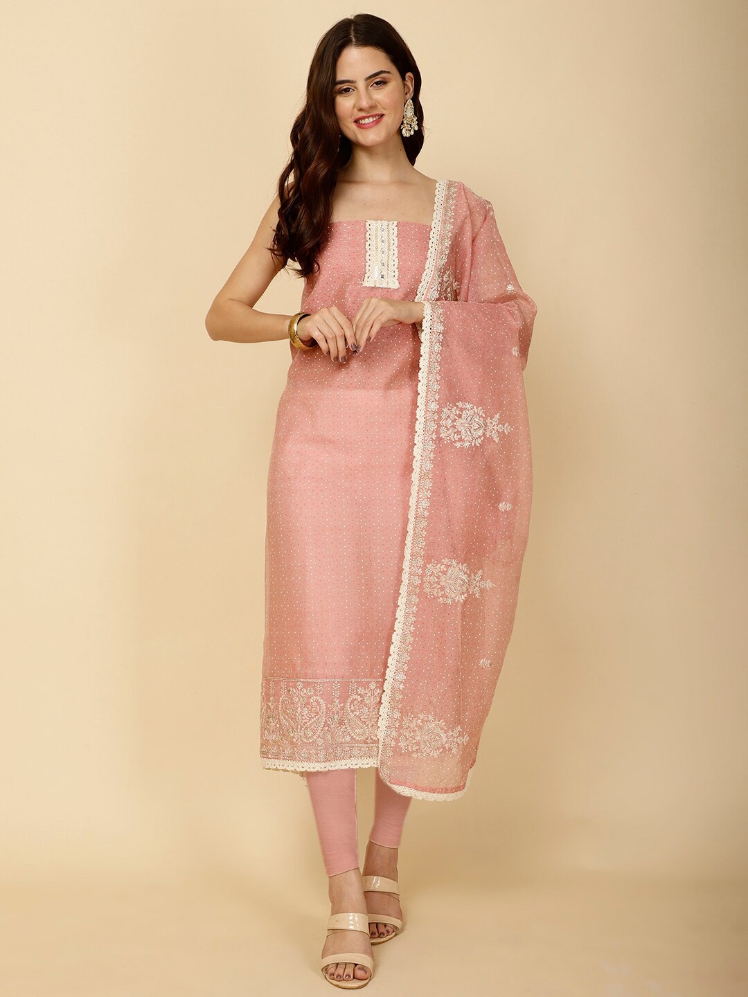 

Meena Bazaar Floral Embroidered Unstitched Dress Material, Peach