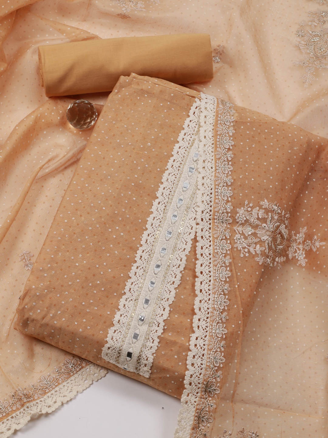 

Meena Bazaar Embroidered Unstitched Dress Material, Beige