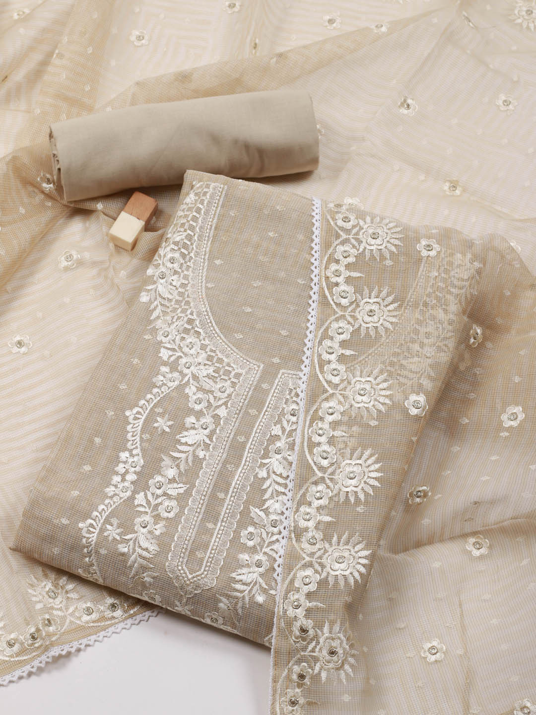 

Meena Bazaar Embroidered Unstitched Dress Material, Beige