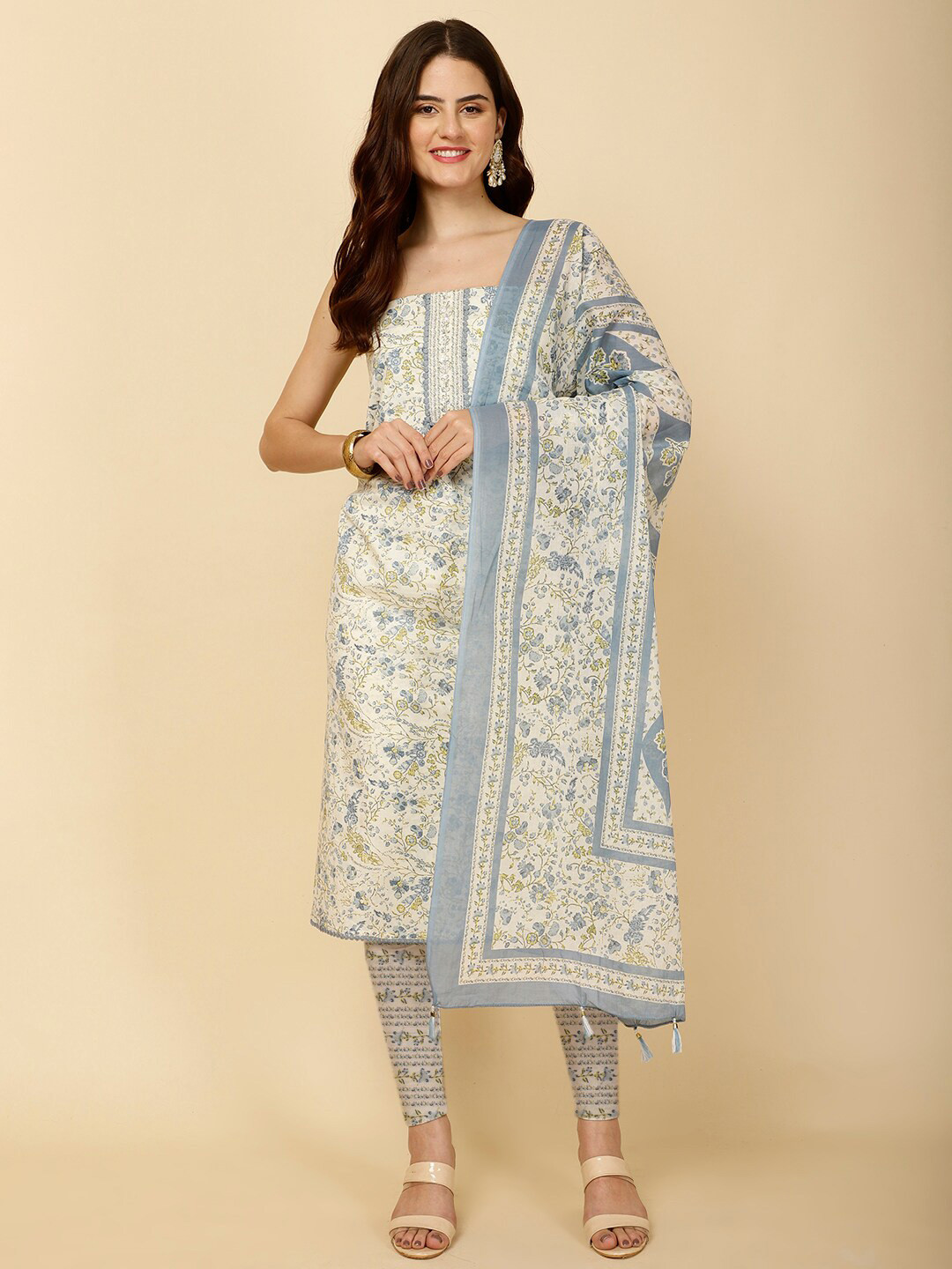 

Meena Bazaar Printed Unstitched Dress Material, White