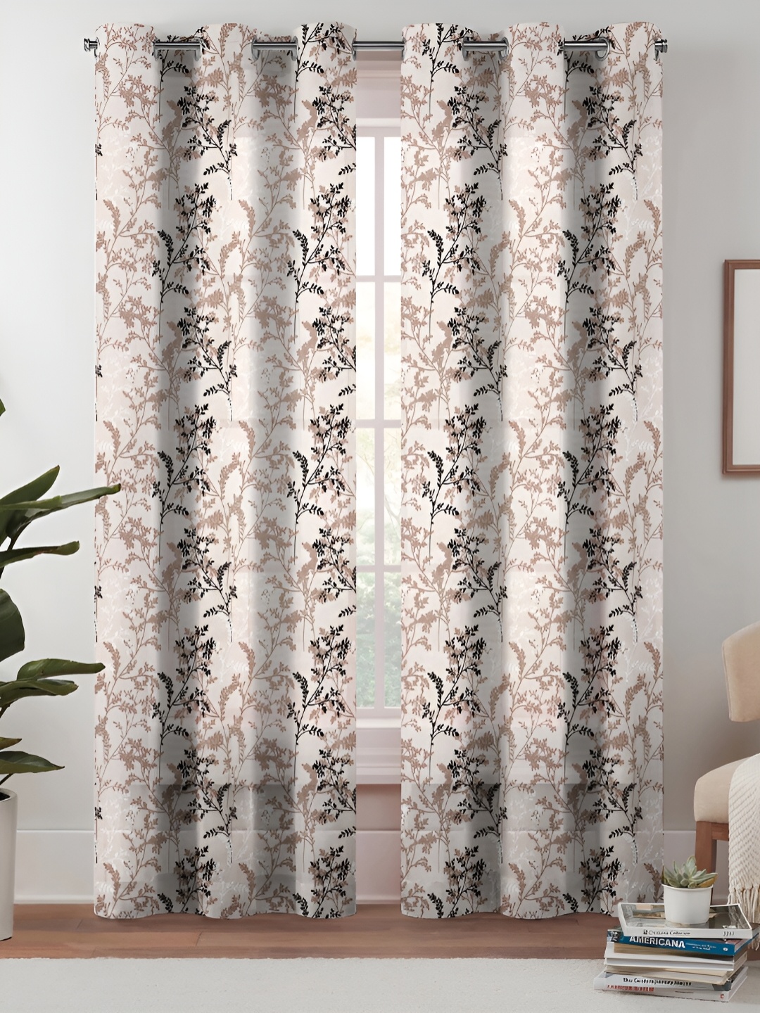 

Lunar Days Beige 2 Pcs Floral Room Darkening Door Curtain