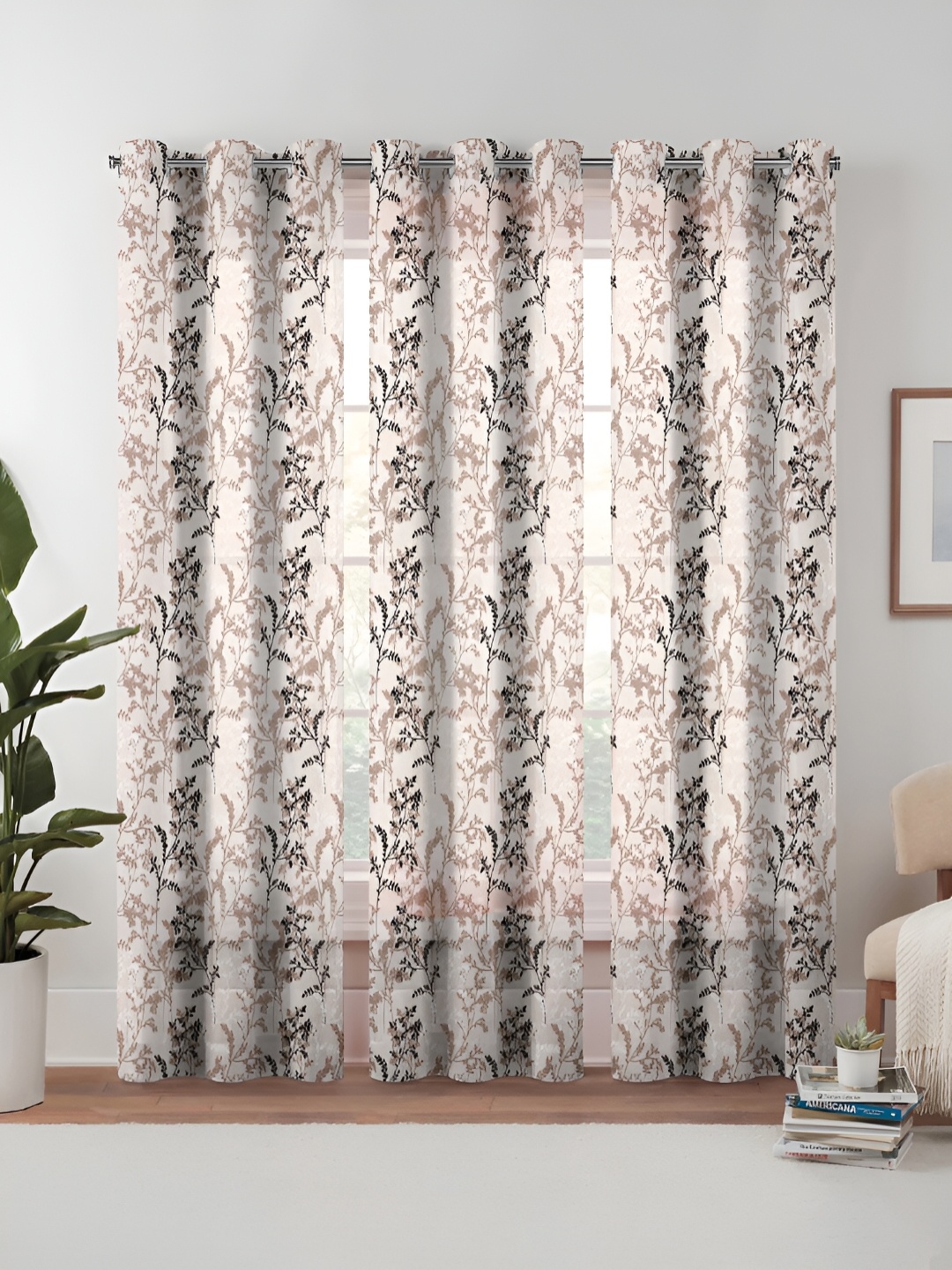 

Lunar Days Beige 3 Pcs Floral Room Darkening Long Door Curtain