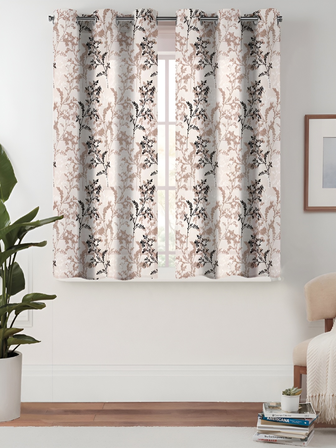 

Lunar Days Beige 2 Pcs Floral Room Darkening Window Curtain