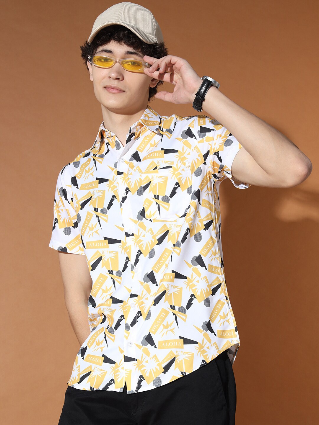 

BAESD Standard Opaque Printed Casual Shirt, Yellow
