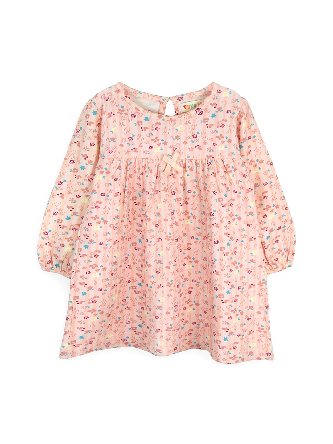 

TIDY SLEEP Girls Printed Pure Cotton A-Line Ethnic Dress, Peach