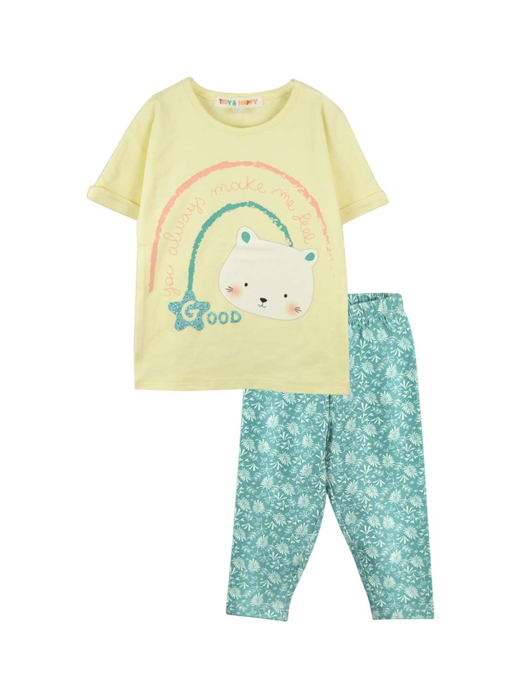 

TIDY SLEEP Girls Printed Pure Cotton Clothing Set, Yellow