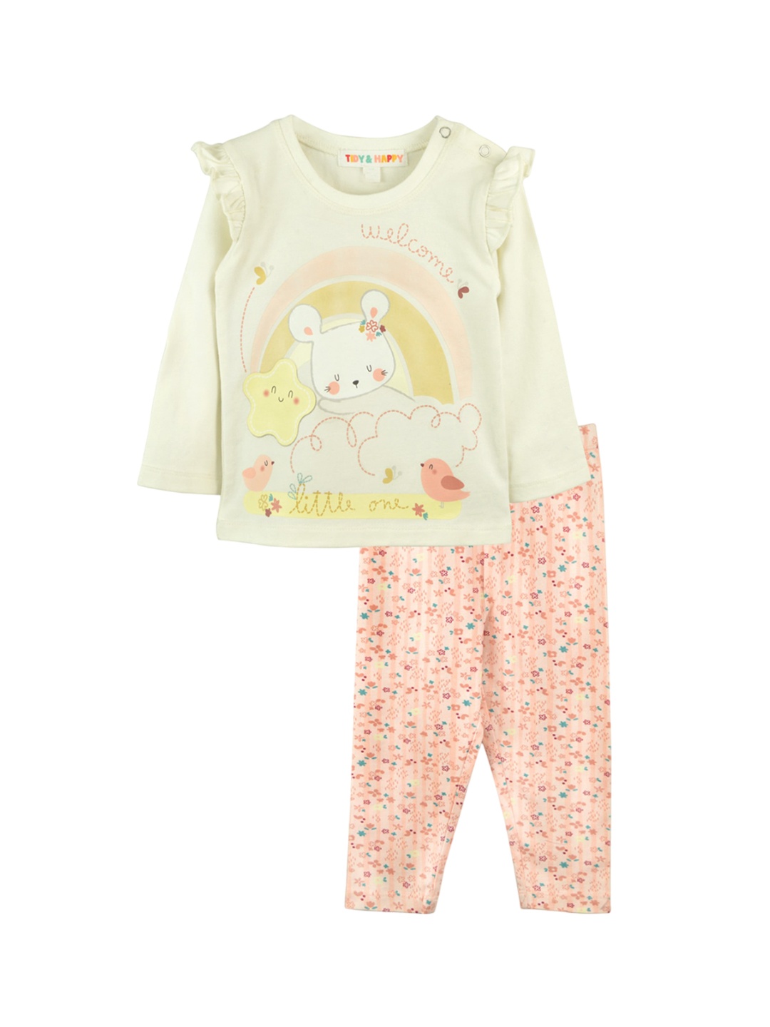 

TIDY SLEEP Girls Printed Pure Cotton Clothing Set, White