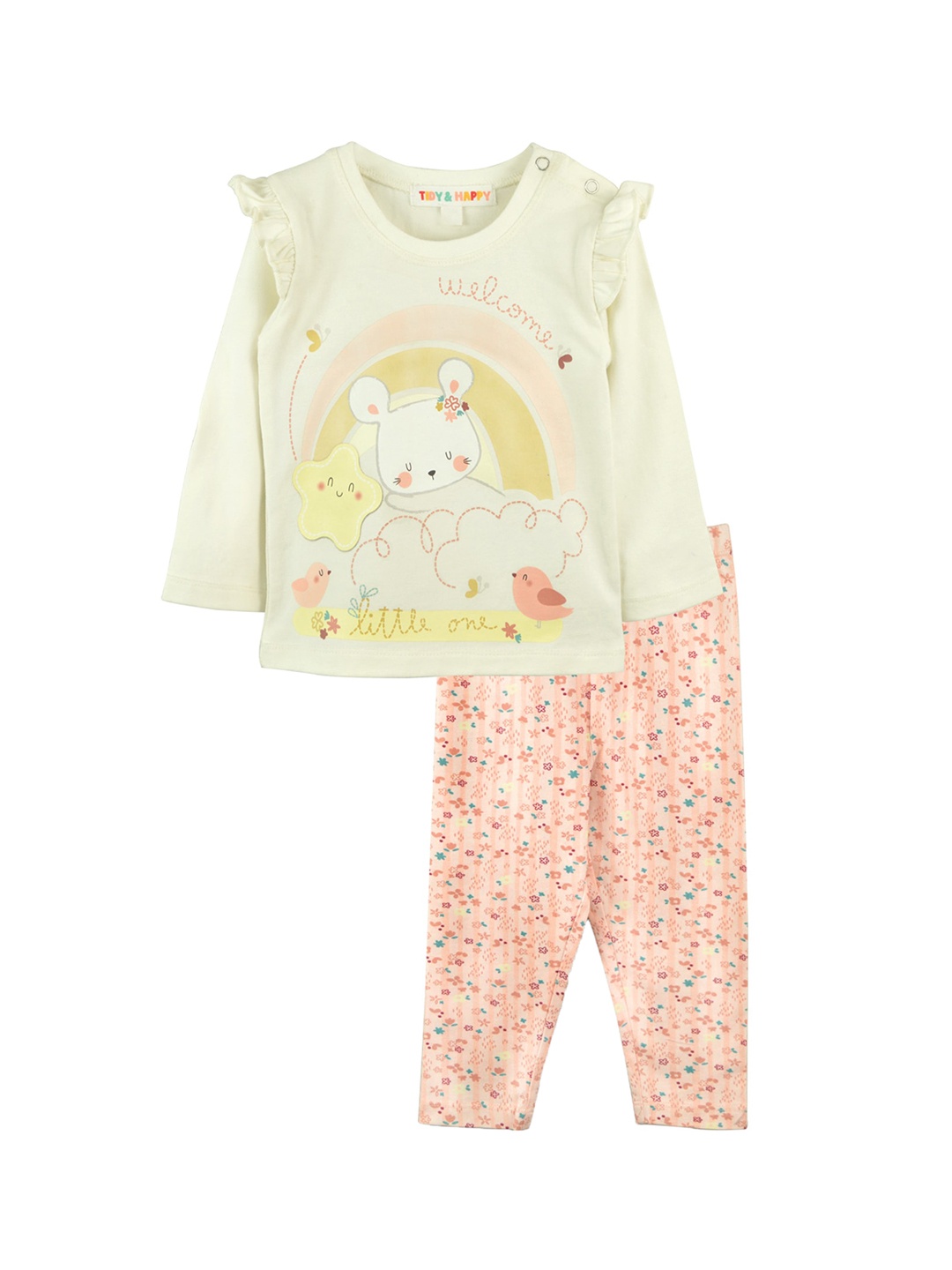 

TIDY SLEEP Girls Printed Pure Cotton Clothing Set, White