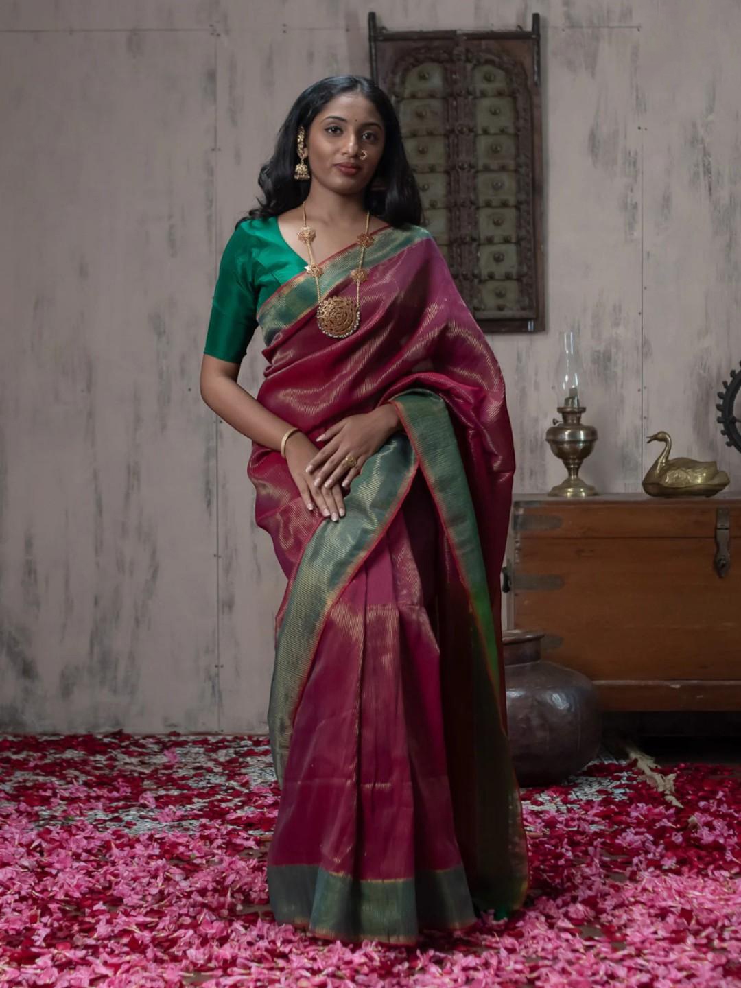 

Suta Striped Zari Saree, Magenta