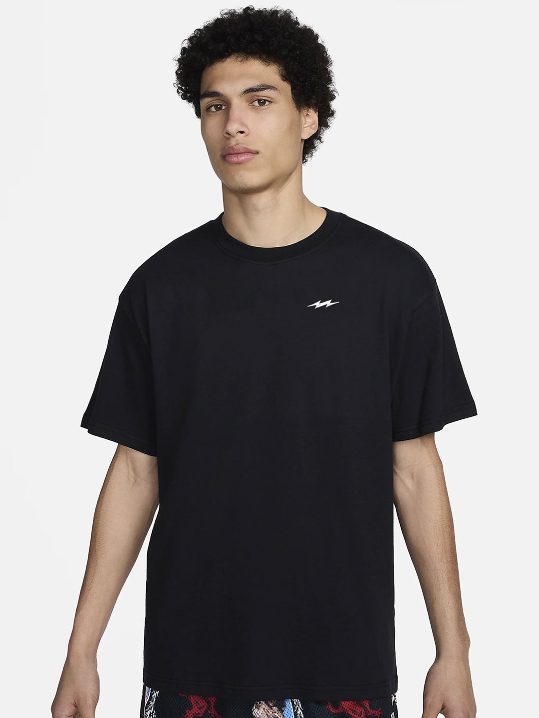 

SUPERVEK Unisex High Neck Drop-Shoulder Sleeves Cotton Regular Fit T-shirt, Black