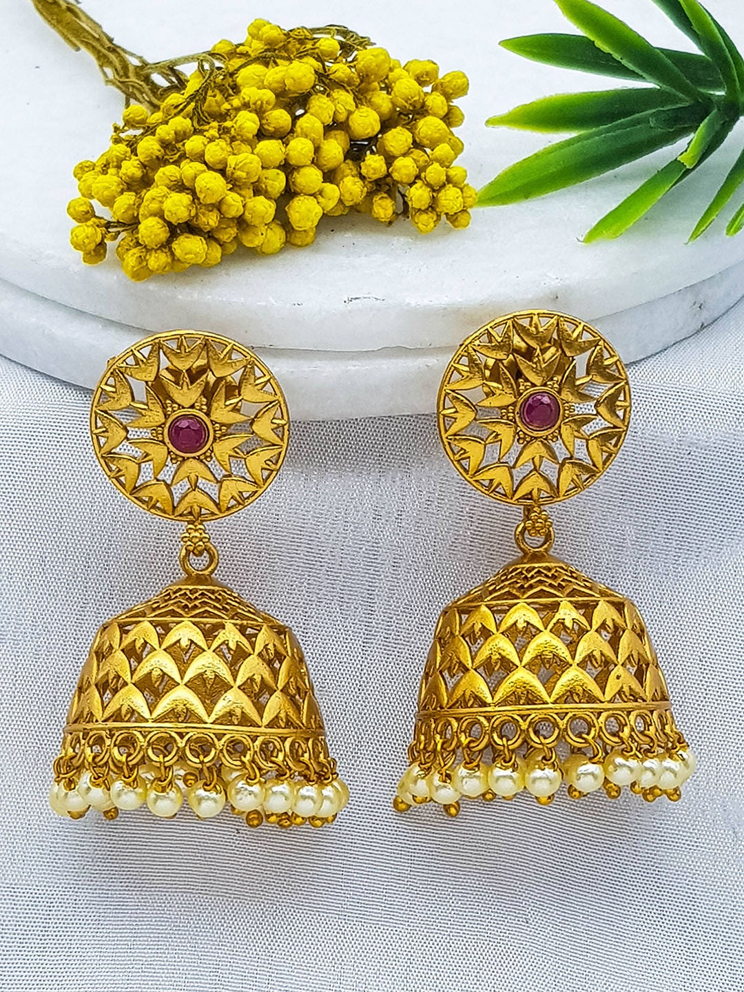 

GRIIHAM Gold-Plated Dome Shaped Jhumkas Earrings