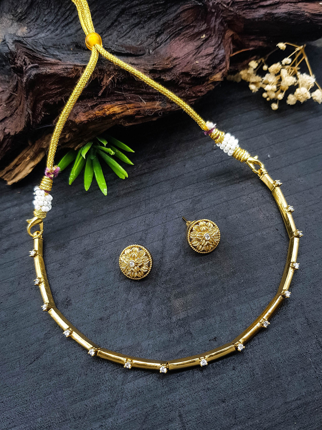 

GRIIHAM Premium Sayara Collection Gold Plated CZ Studded Jewellery Set