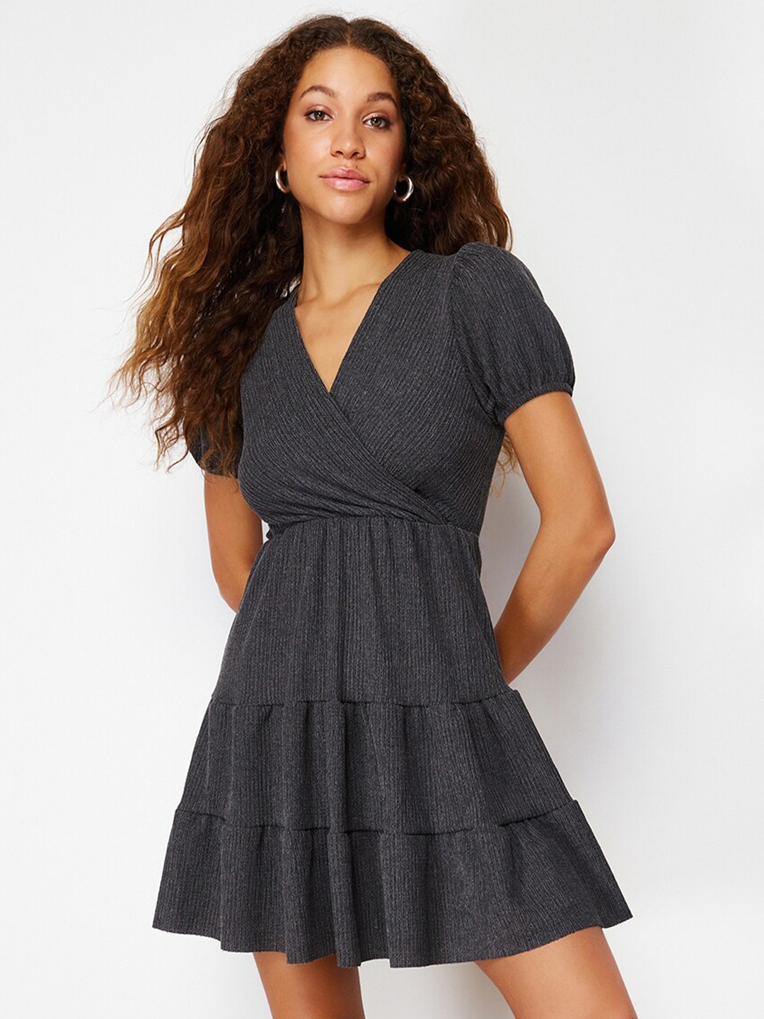 

Trendyol V-Neck Fit & Flare Dress, Grey