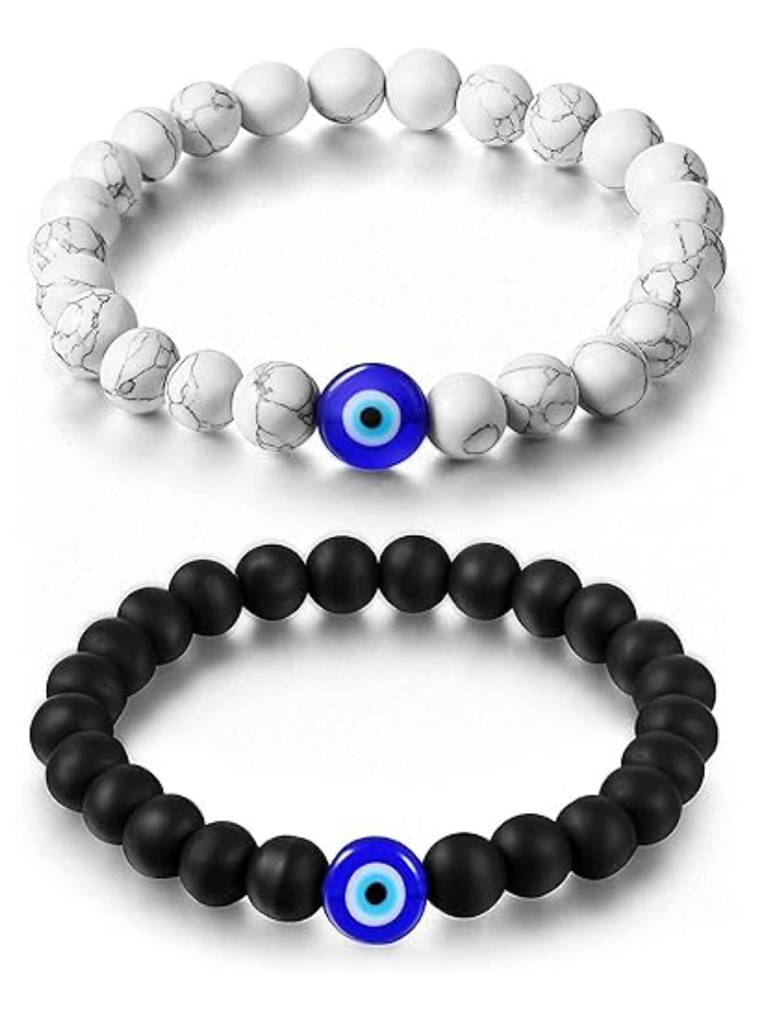 

DN Creation Set Of 2 Beaded Brass Elasticated Bracelet, Black