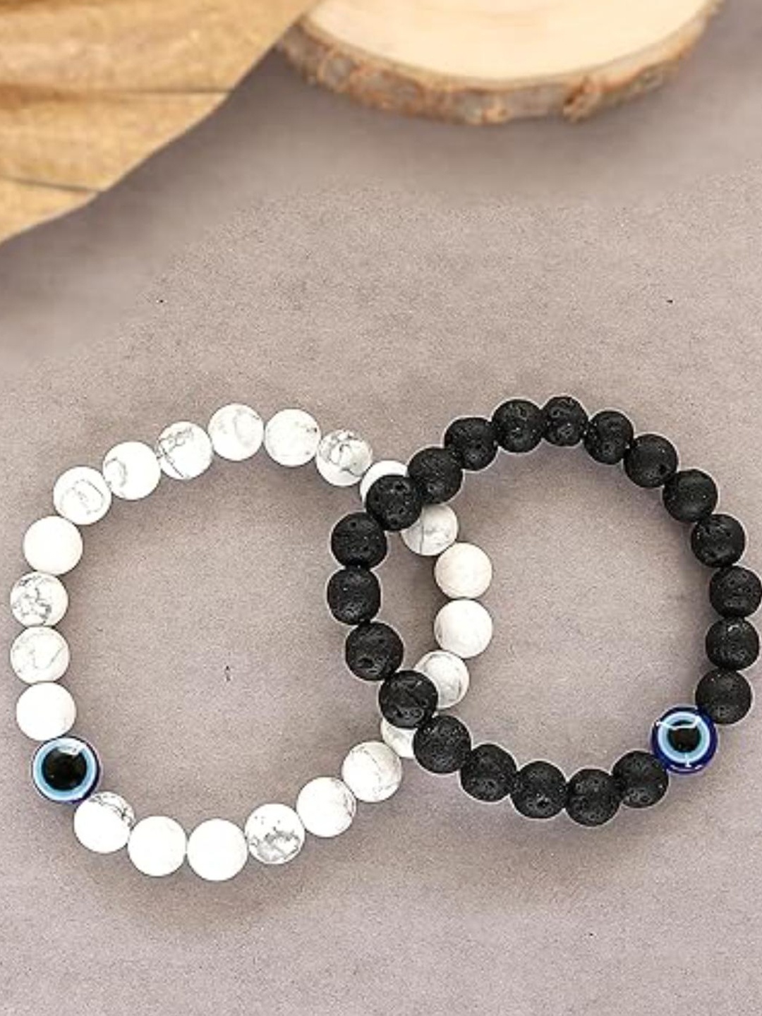 

DN Creation Set of 2 Beaded Elasticated Bracelet, White