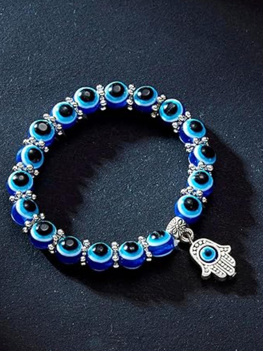 

DN Creation Beaded Brass Elasticated Bracelet, Blue