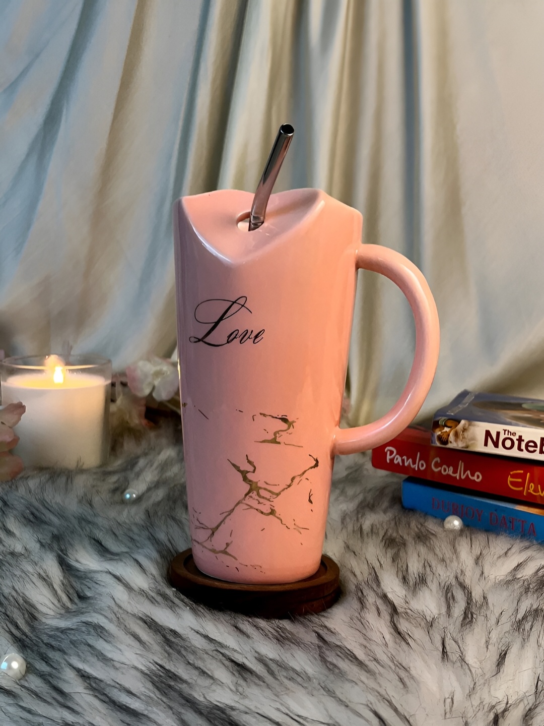 

Giftii Peach-Coloured & Black Printed Ceramic Glossy Mugs Set of Cups and Mugs