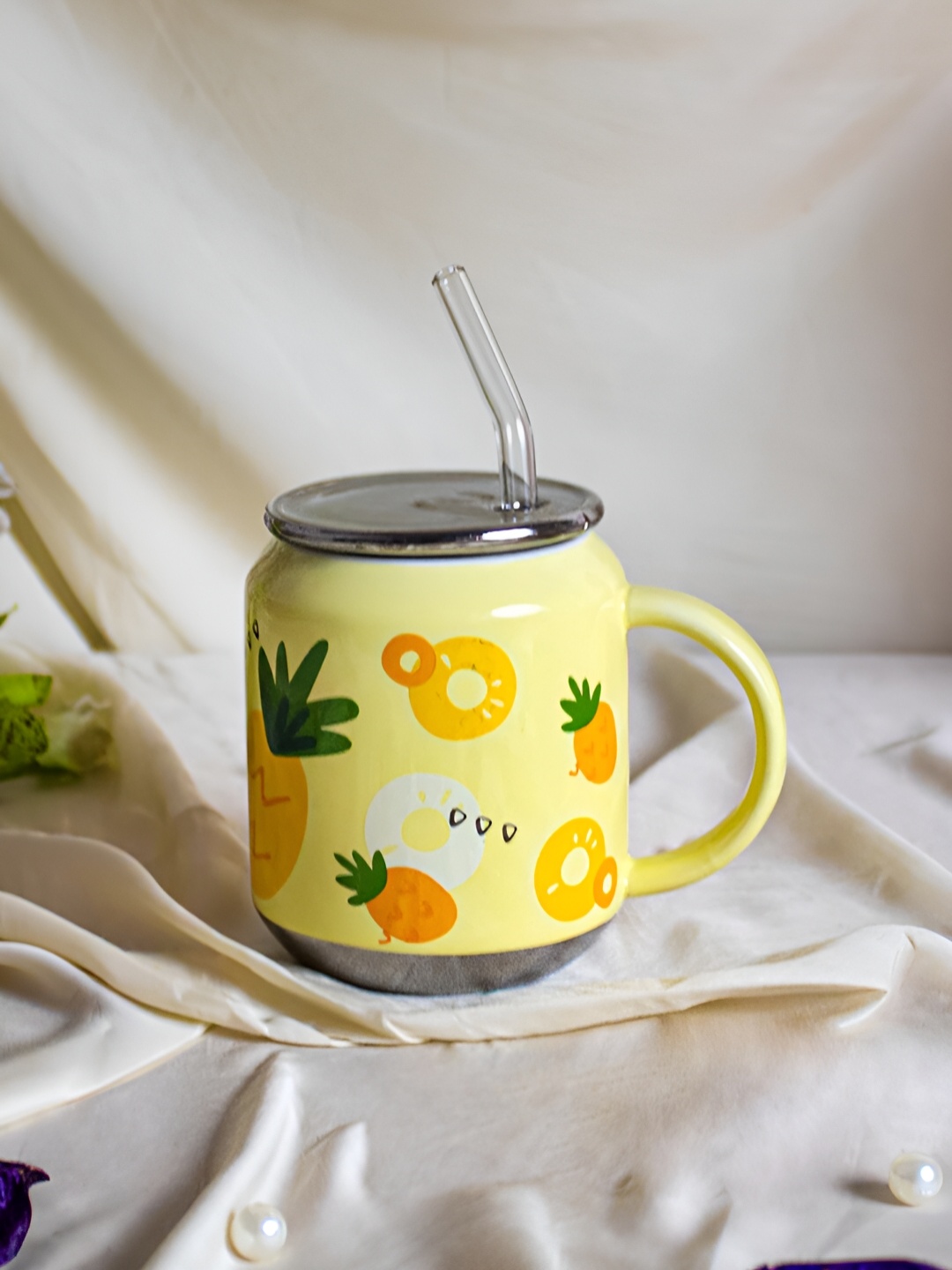 

Giftii Yellow & Green Printed Ceramic Matte Mugs Set of Cups and Mugs