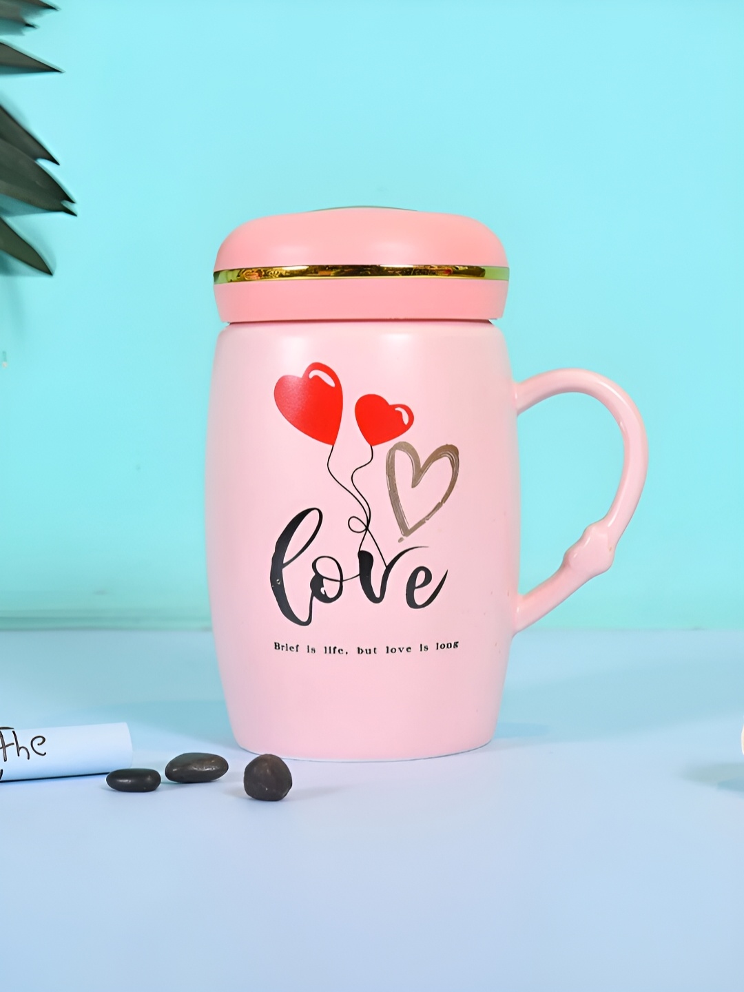 

Giftii Peach-Coloured & Black Printed Ceramic Matte Mugs Set of Cups and Mugs