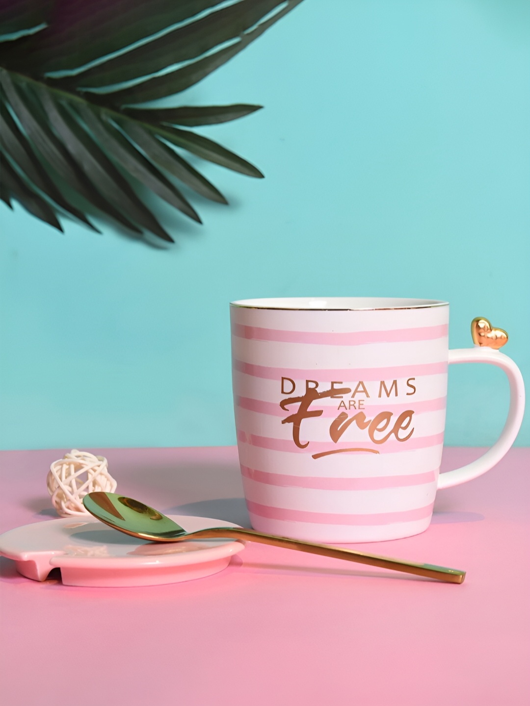 

Giftii Peach-Coloured & White Printed Ceramic Matte Mugs Set of Cups and Mugs