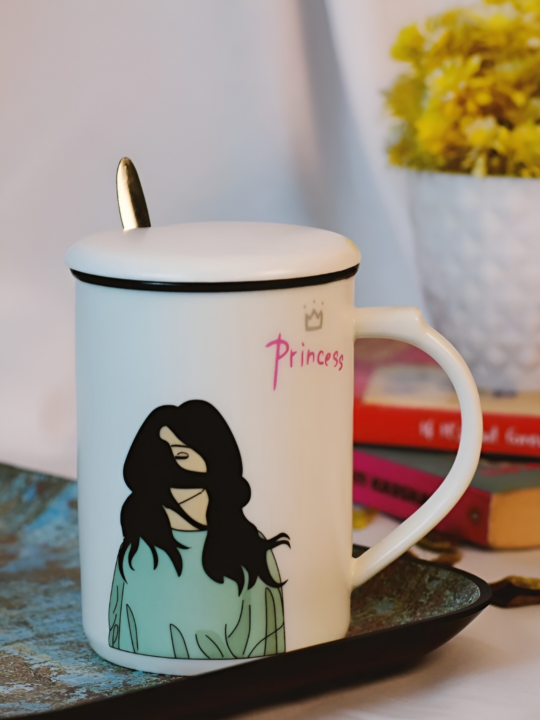 

Giftii White & Green Printed Ceramic Matte Mugs Set of Cups and Mugs
