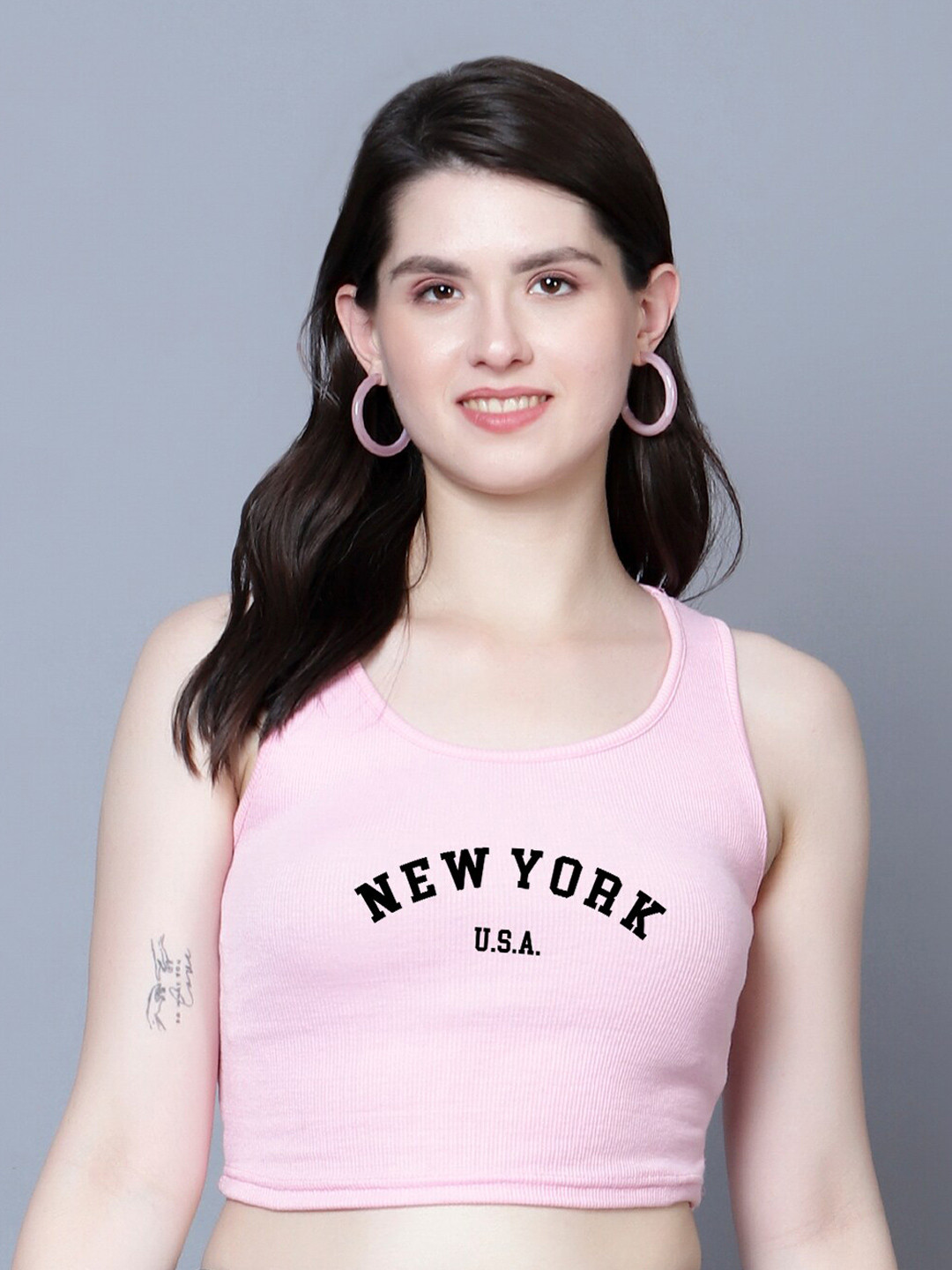 

Fashion And Youth Typography Printed Fitted Crop Top, Pink