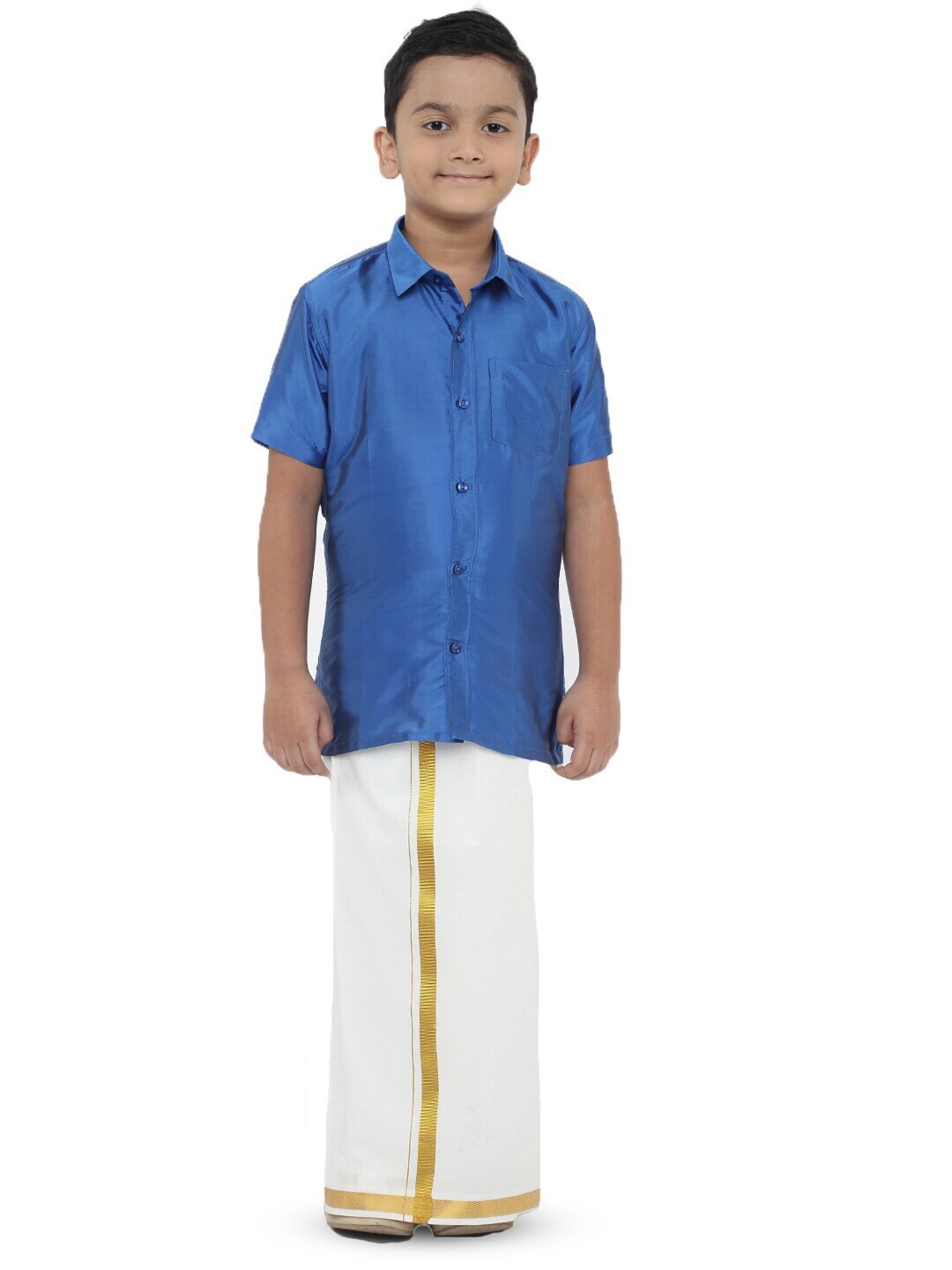 

Ramraj Boys Shirt With Golden Zari Dhoti, Blue