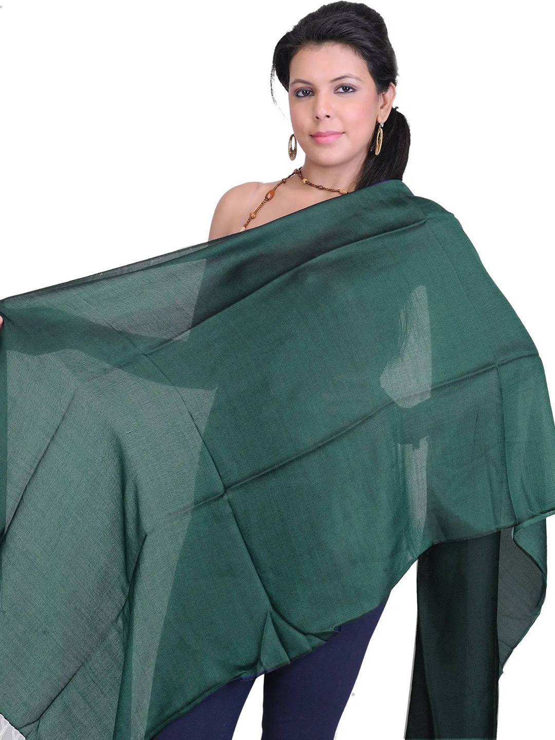 

Exotic India Antique Green Plain Reversible Water-Pashmina Stole