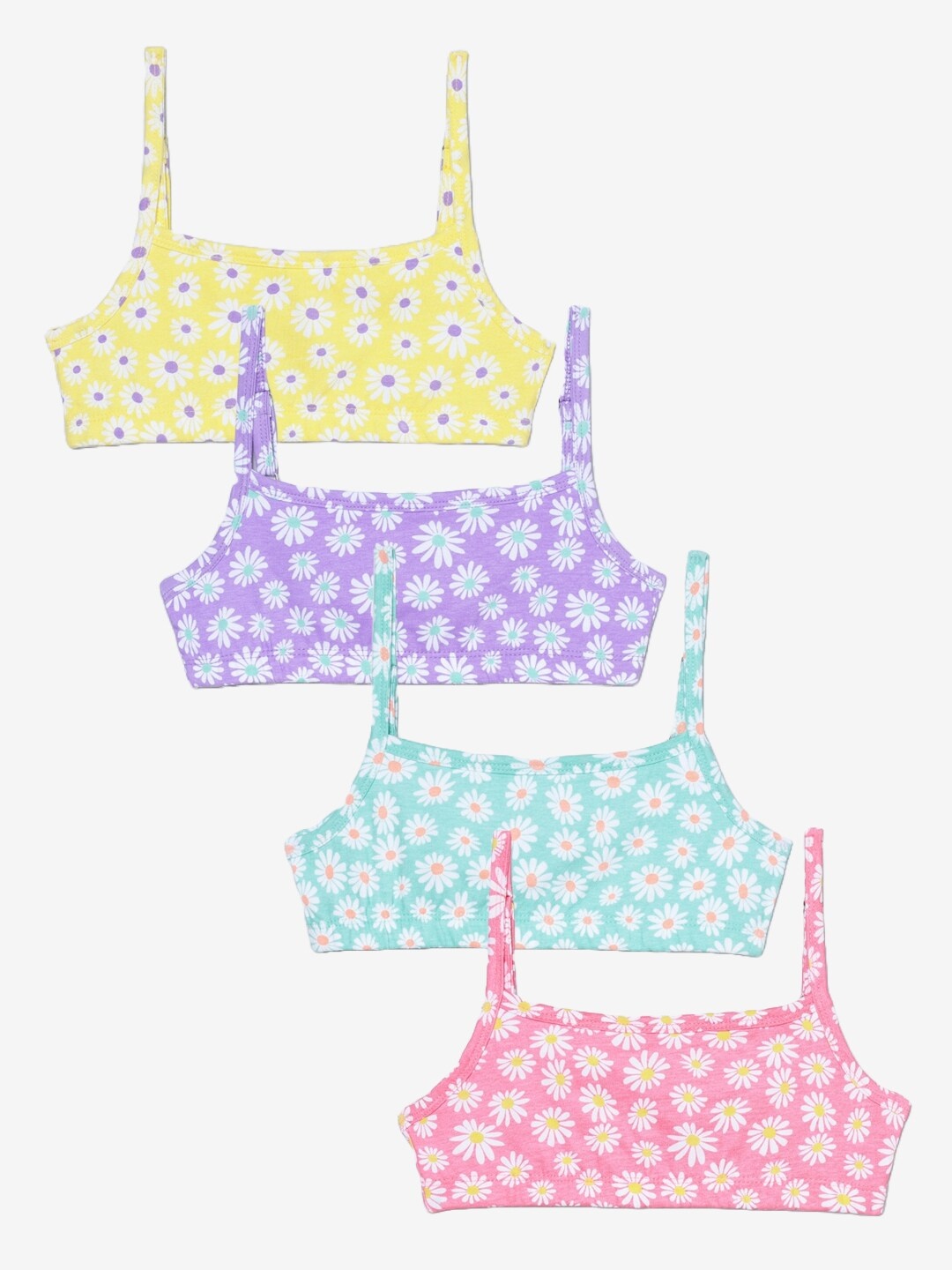 

Charm n Cherish Pack Of 4 Printed Full Coverage Beginners Bra With All Day Comfort, Yellow