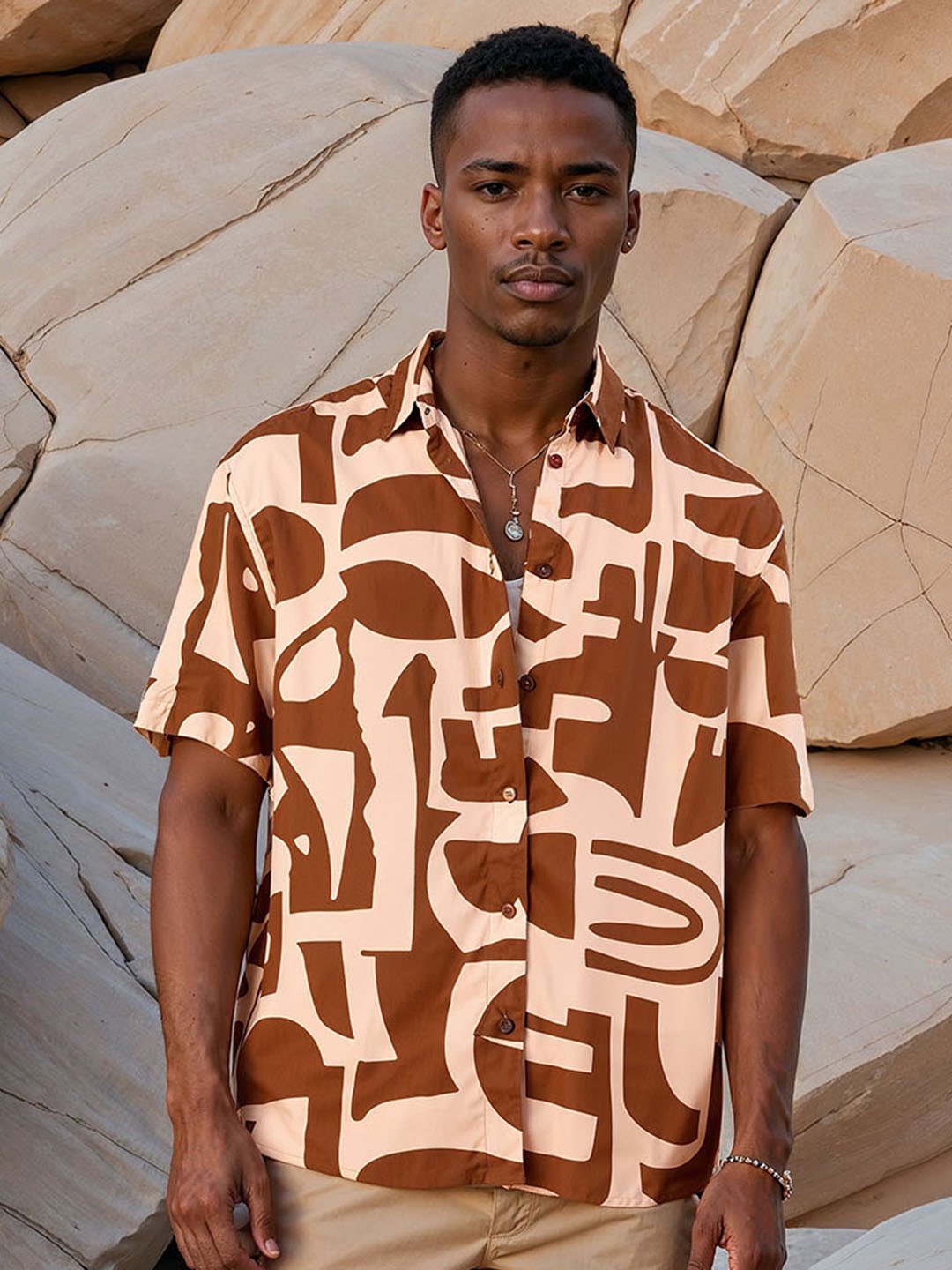 

H&M Patterned Resort Shirt, Brown