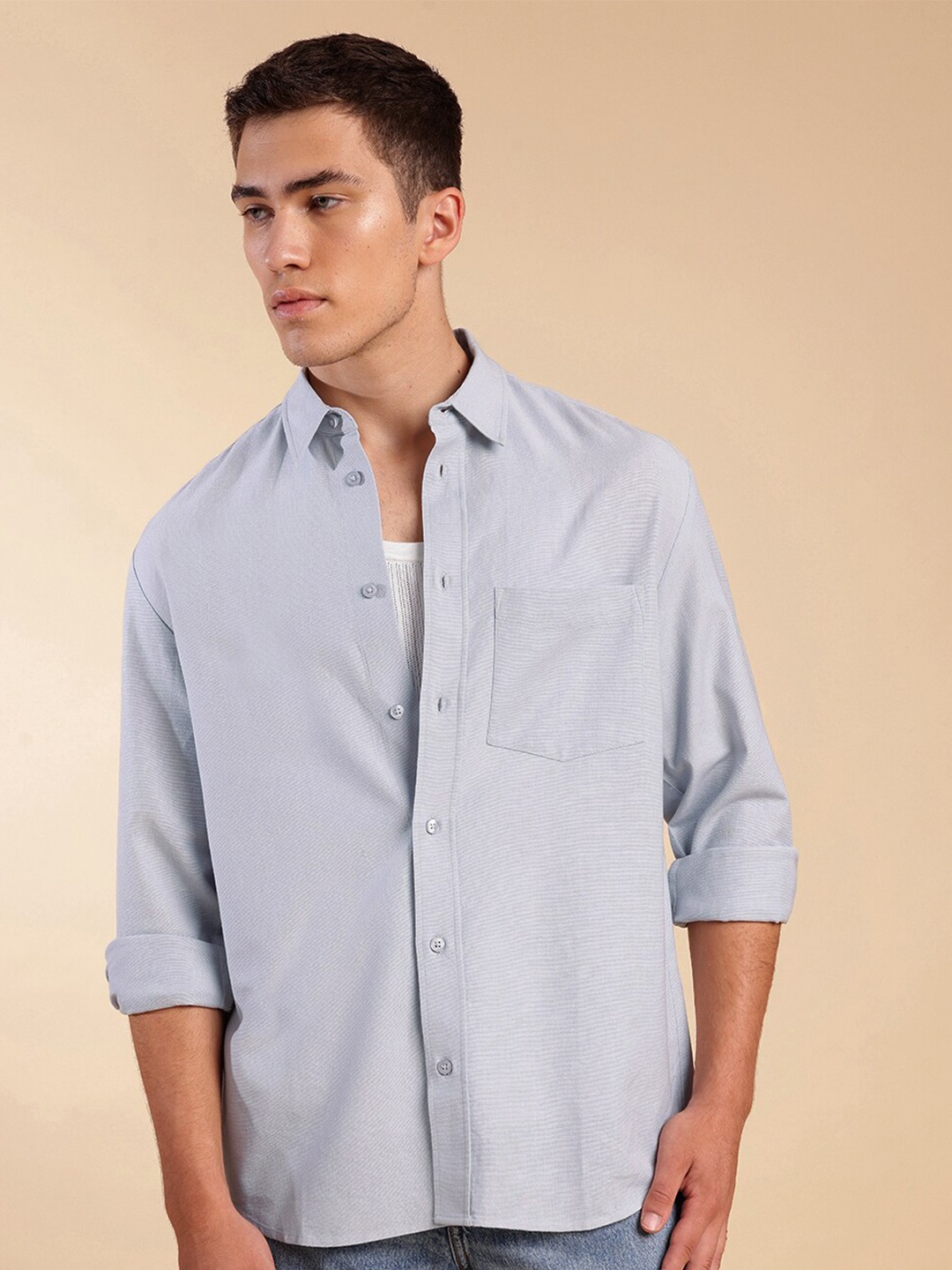 

H&M Full Sleeve Linen Blend Shirt, Blue