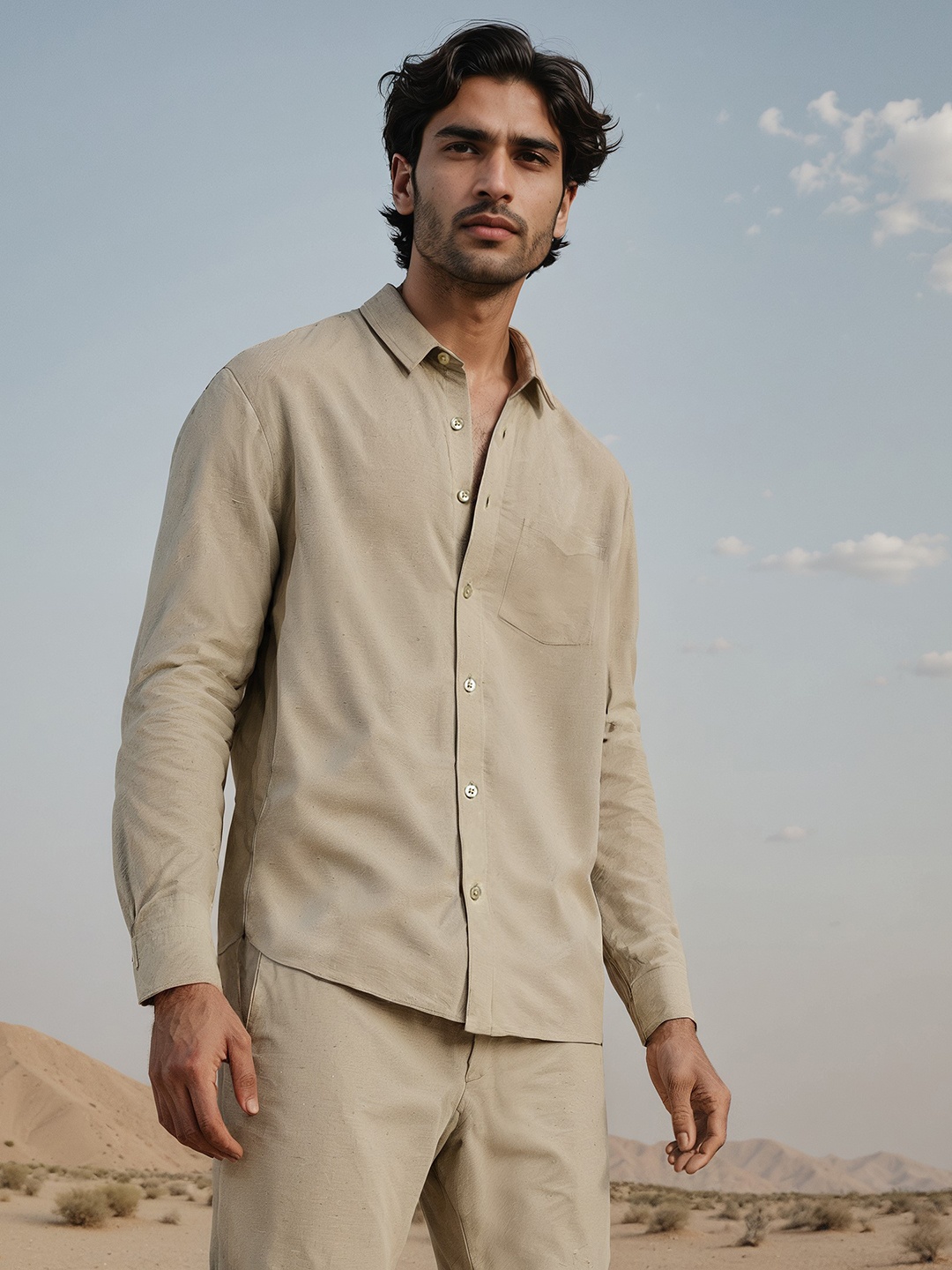 

H&M Full Sleeve Linen Blend Shirt, Green