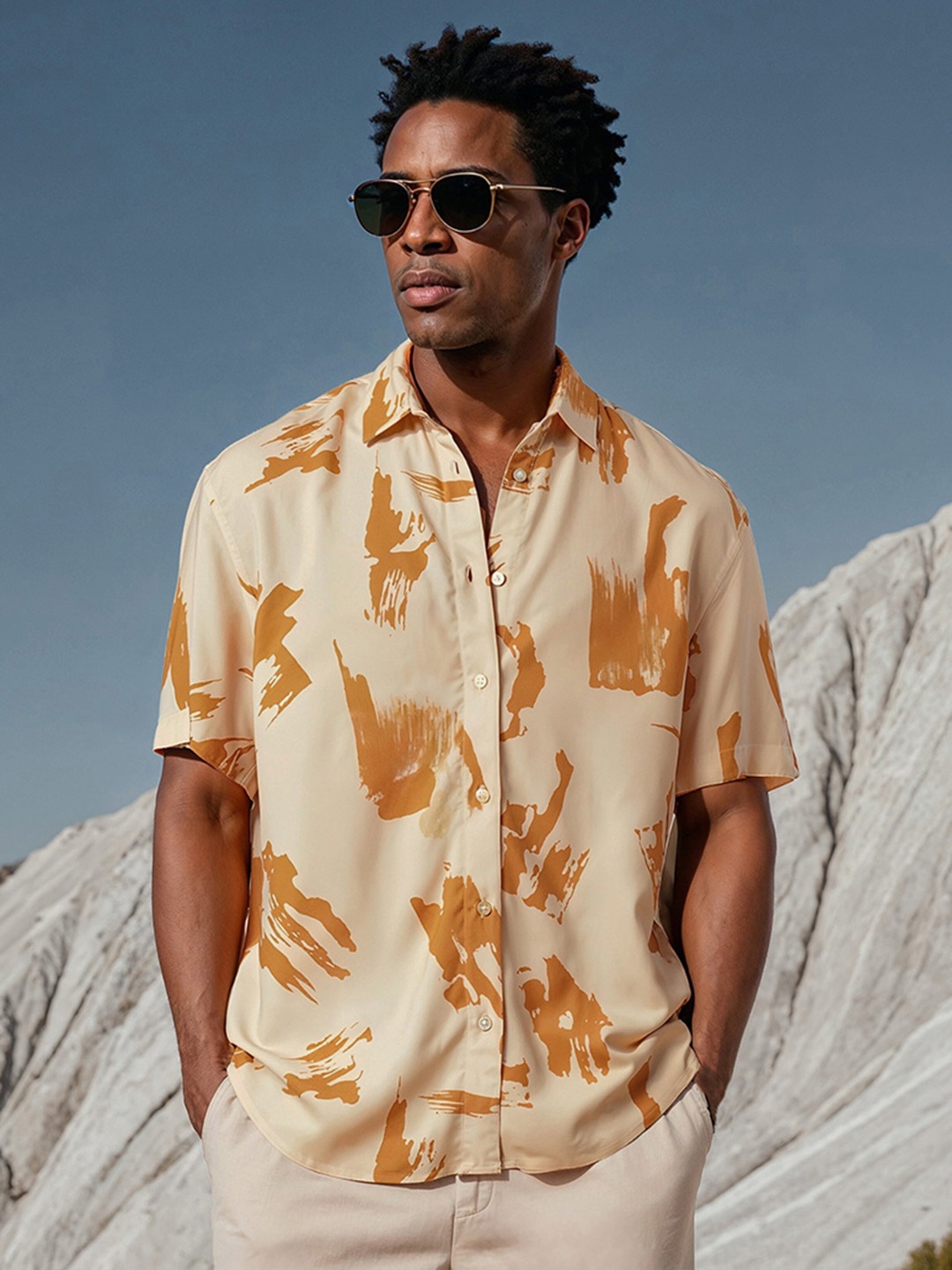 

H&M Patterned Resort Shirt, Beige