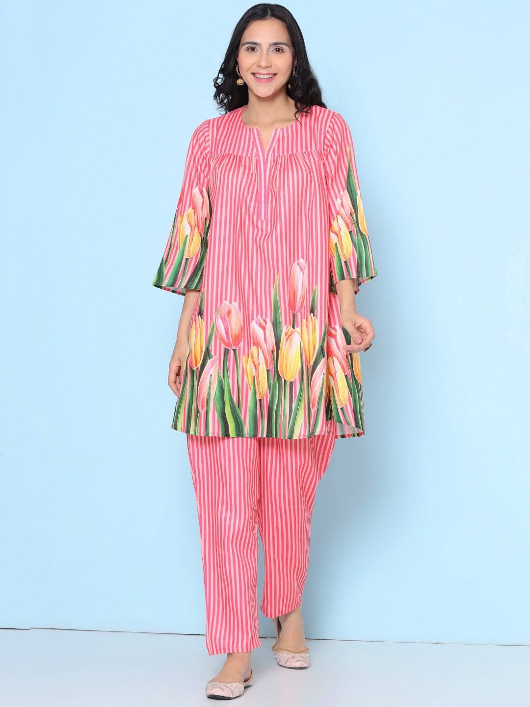 

Bhama Couture Floral Printed Tunic With Trousers, Pink