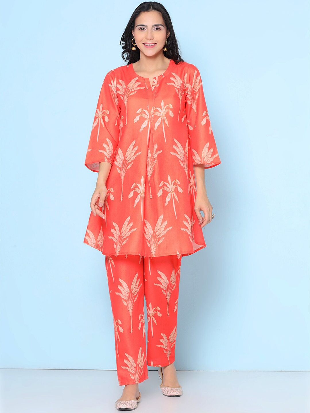 

Bhama Couture Floral Printed Tunic With Trousers, Orange