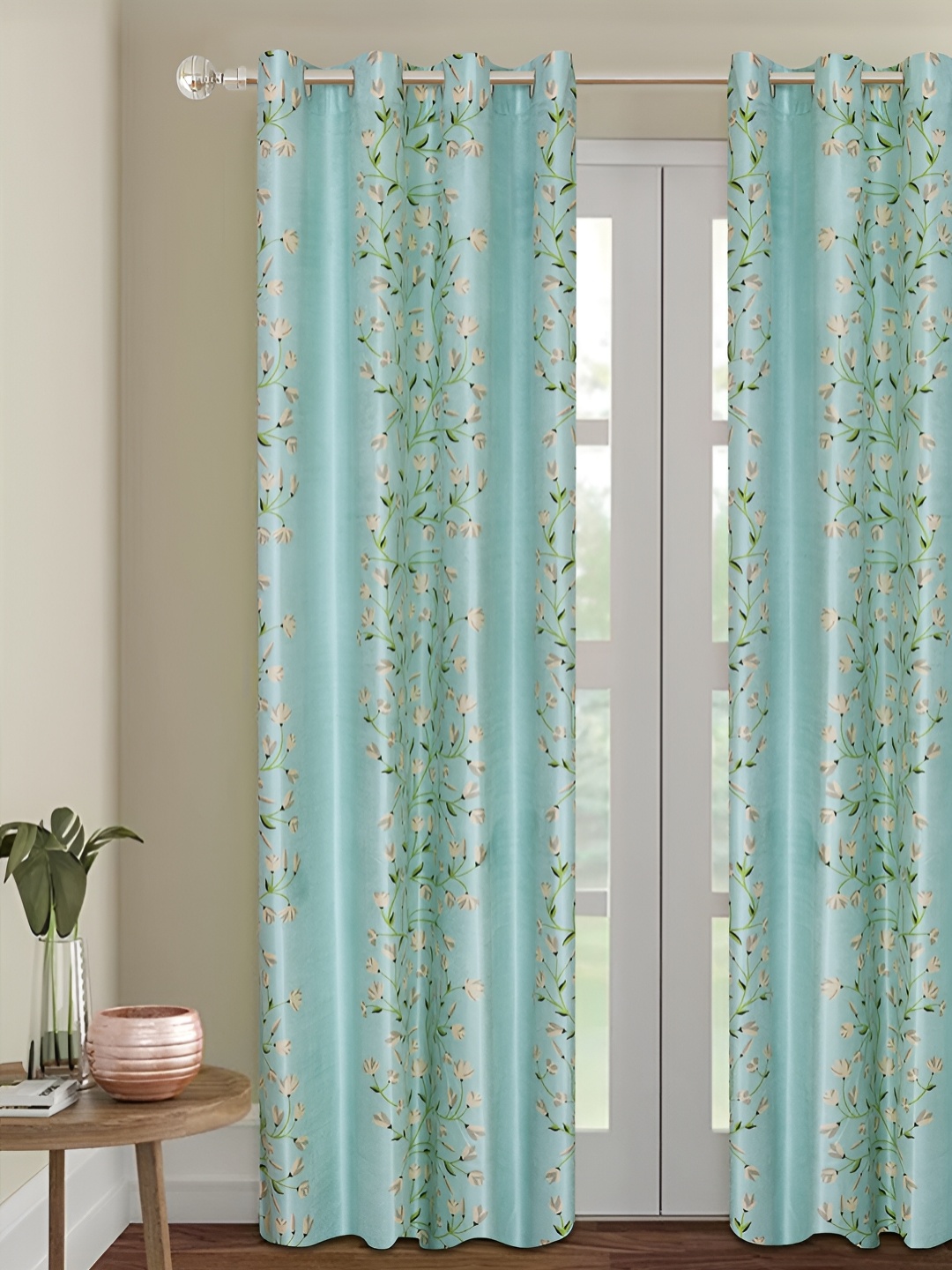 ROMEE Green & Beige Floral Room Darkening Door Curtain