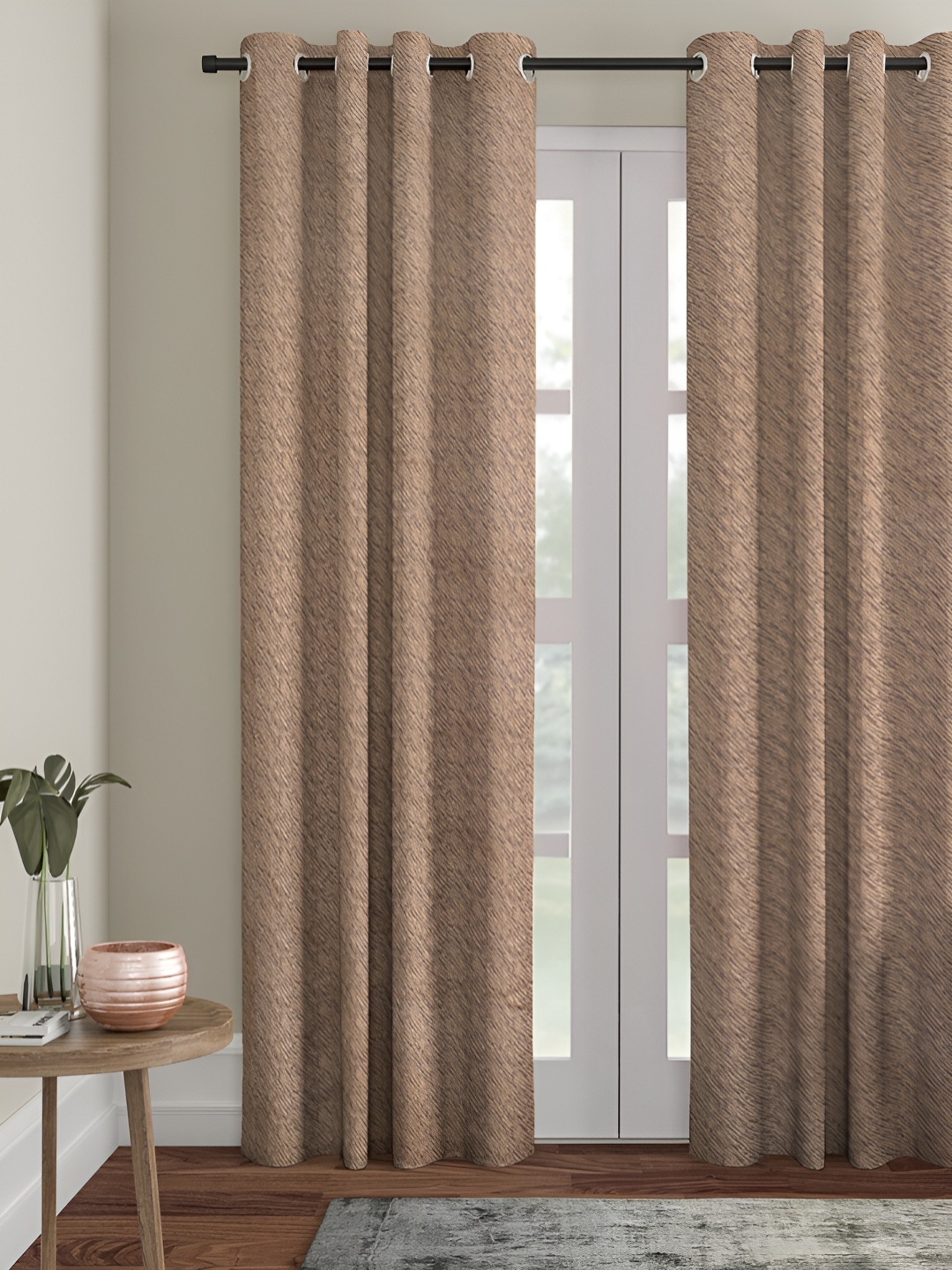 

ROMEE Brown & Beige Room Darkening Door Curtain