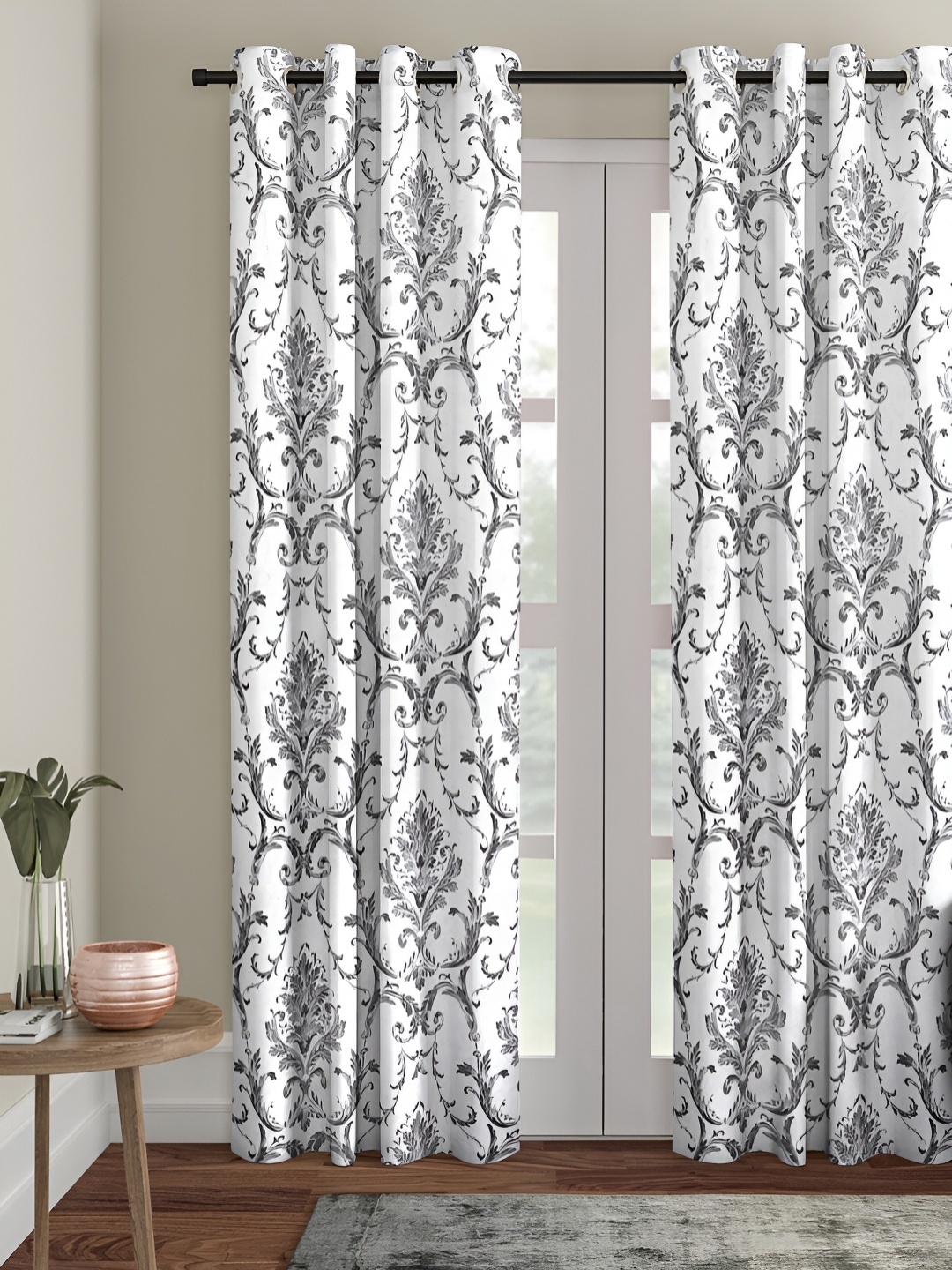 

ROMEE Silver-Toned & White Ethnic Motifs Room Darkening Door Curtain