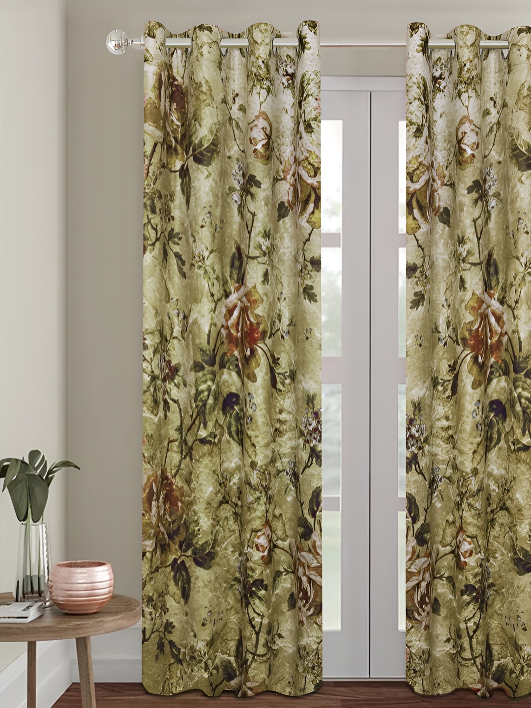 

ROMEE Green & Orange Floral Room Darkening Door Curtain