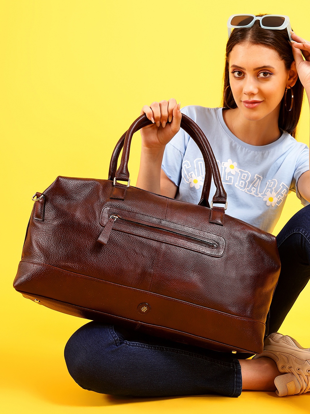 

Tortoise Unisex Textured Genuine Leather Duffel Bag, Brown