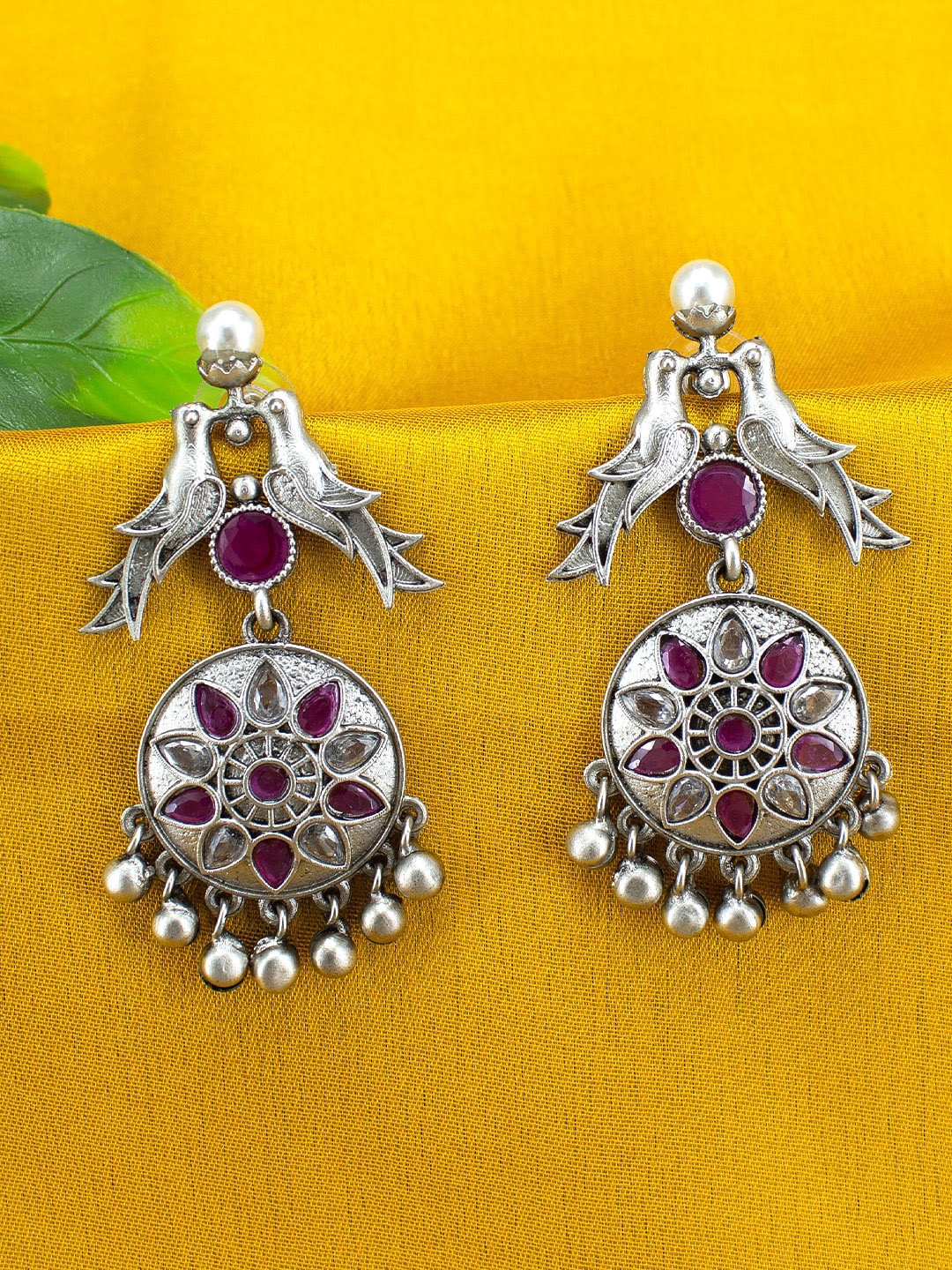 

PRIVIU Silver-Plated American Diamond Studded Contemporary Drop Earrings