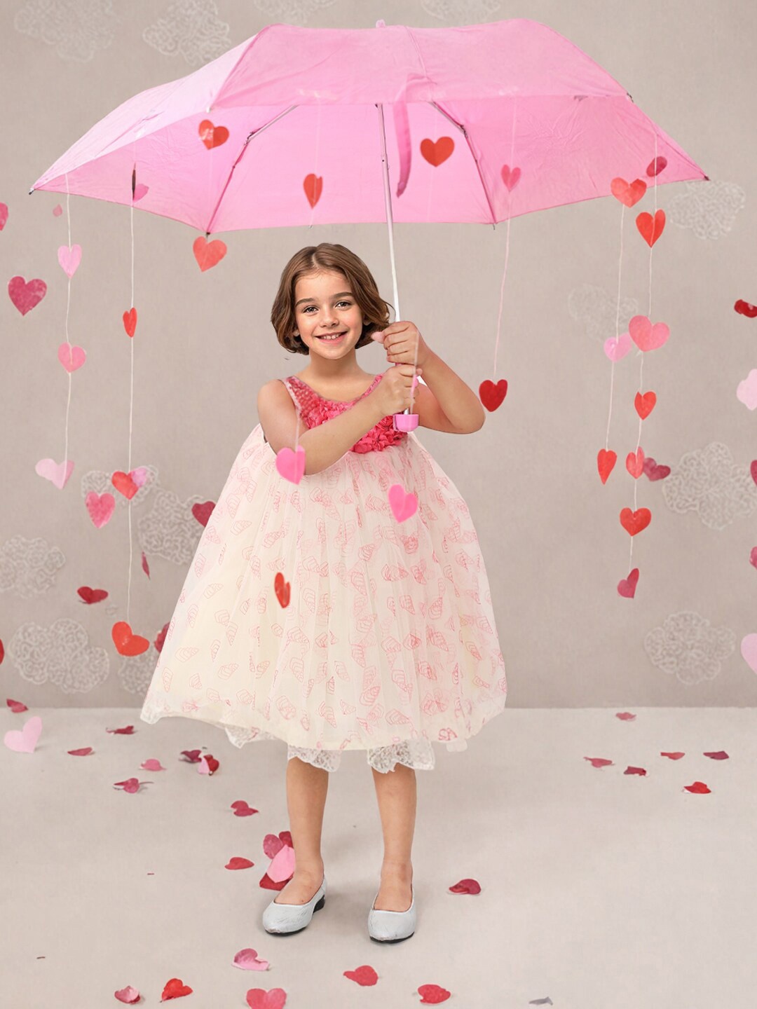

Toonyport Girls Self Design Net Fit & Flare Dress, Pink
