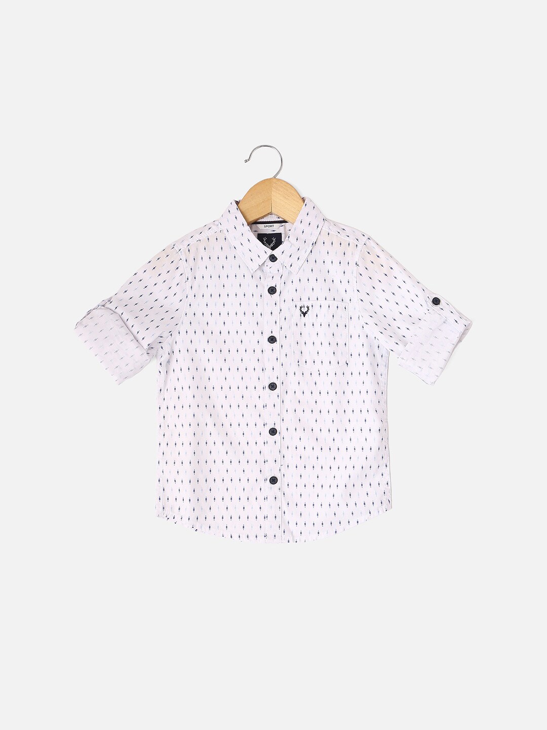 

Allen Solly Junior Boys Slim Fit Micro Ditsy Printed Roll-Up Sleeves Cotton Casual Shirt, White