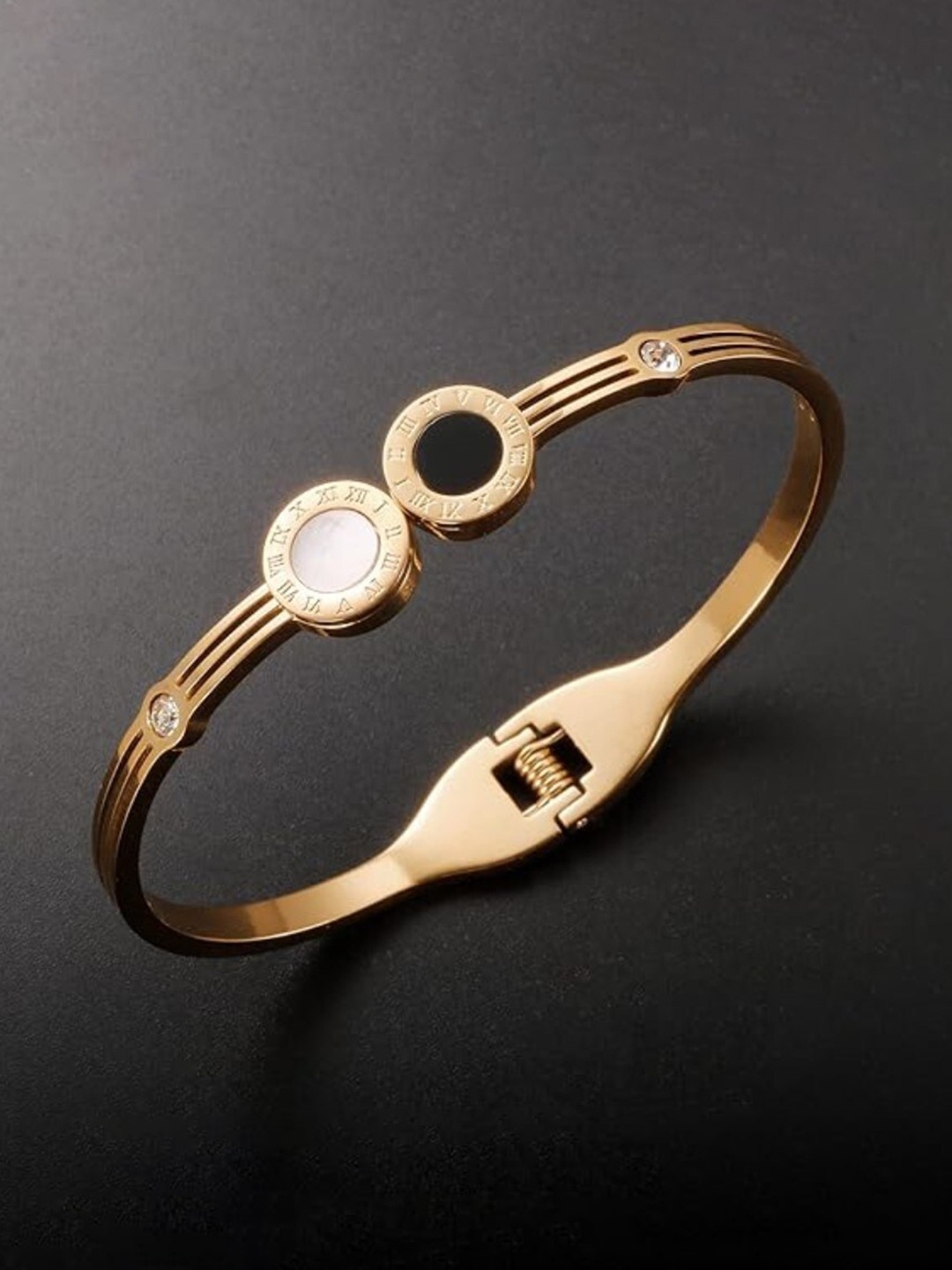 

VIEN Rose Stainless Steel Gold-Plated CZ Stone Studded Kada Bracelet, Rose gold